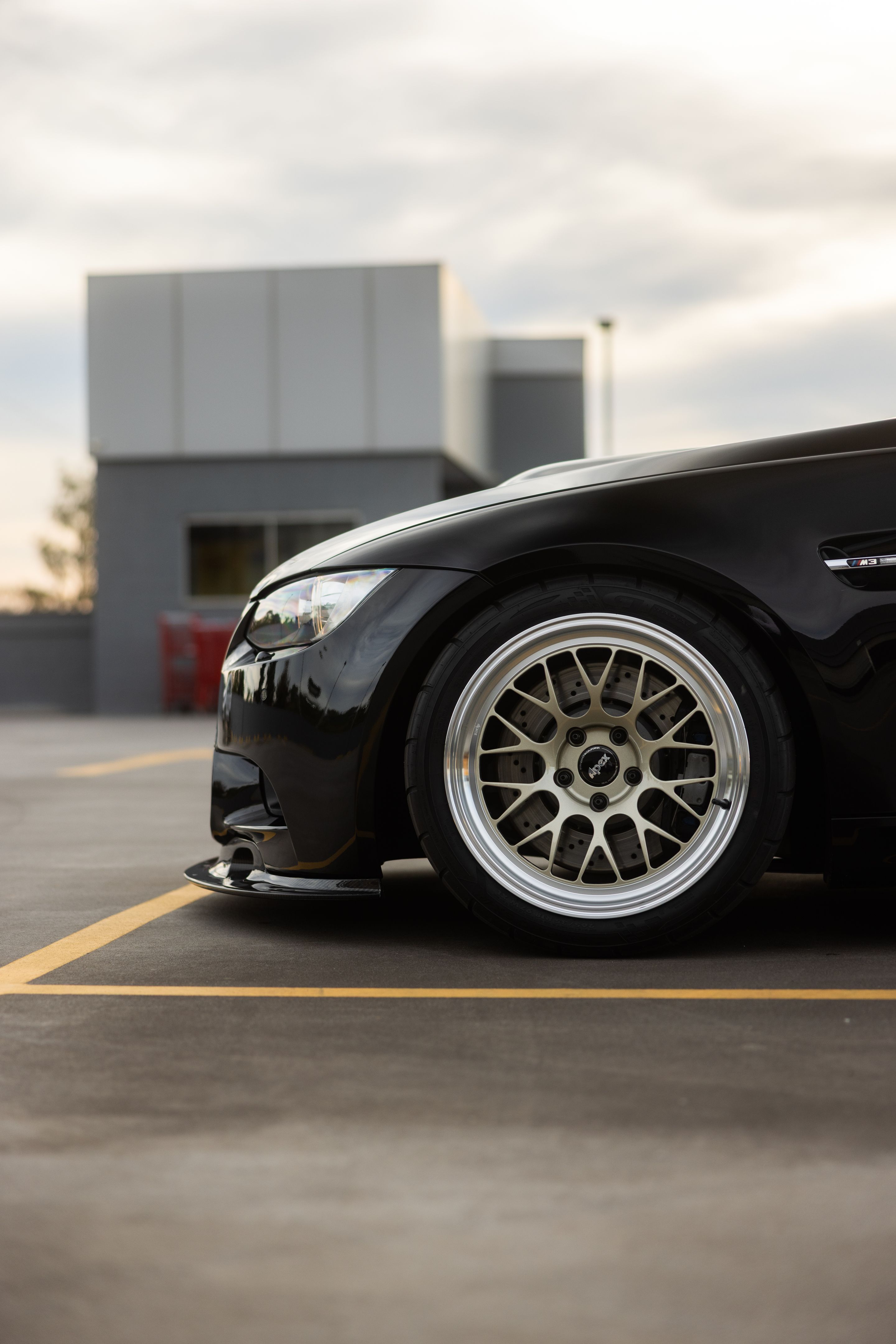 Black BMW E92 Coupe M3 with 18" ML-10RT Apex wheels in Machined Lip Gloss Motorsport Gold