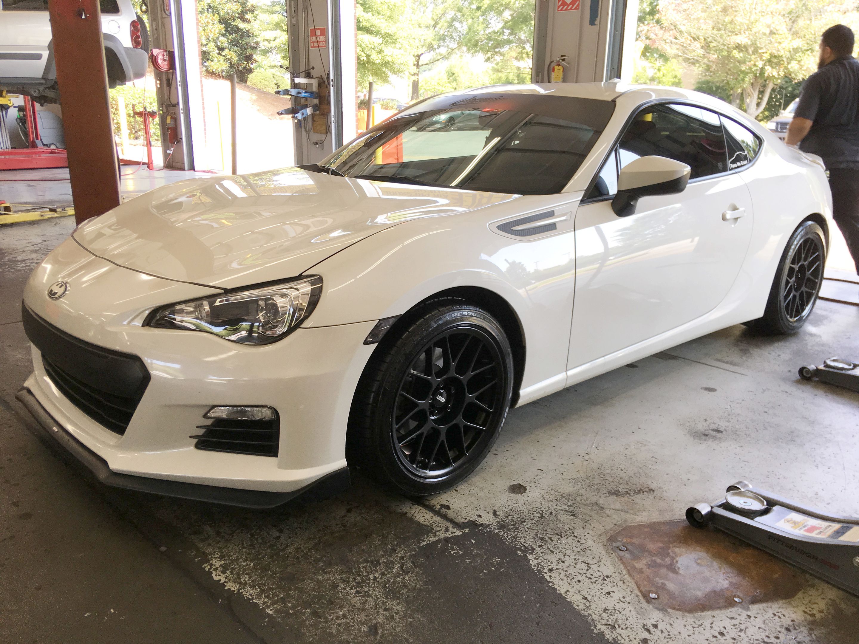 White Subaru ZC6 / Gen 1 BRZ with 17" ARC-8 Apex wheels in Satin Black