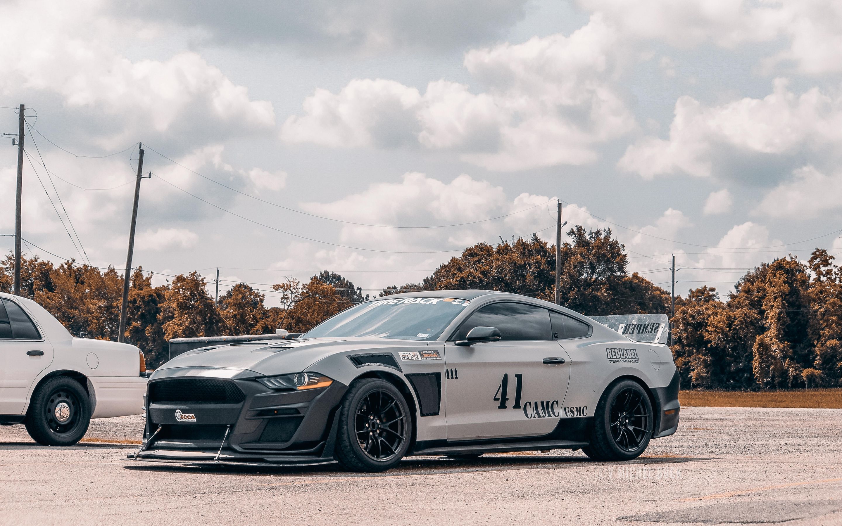 Grey Ford S550 Mustang GT with 18" VS-5RS Apex wheels in Satin Black