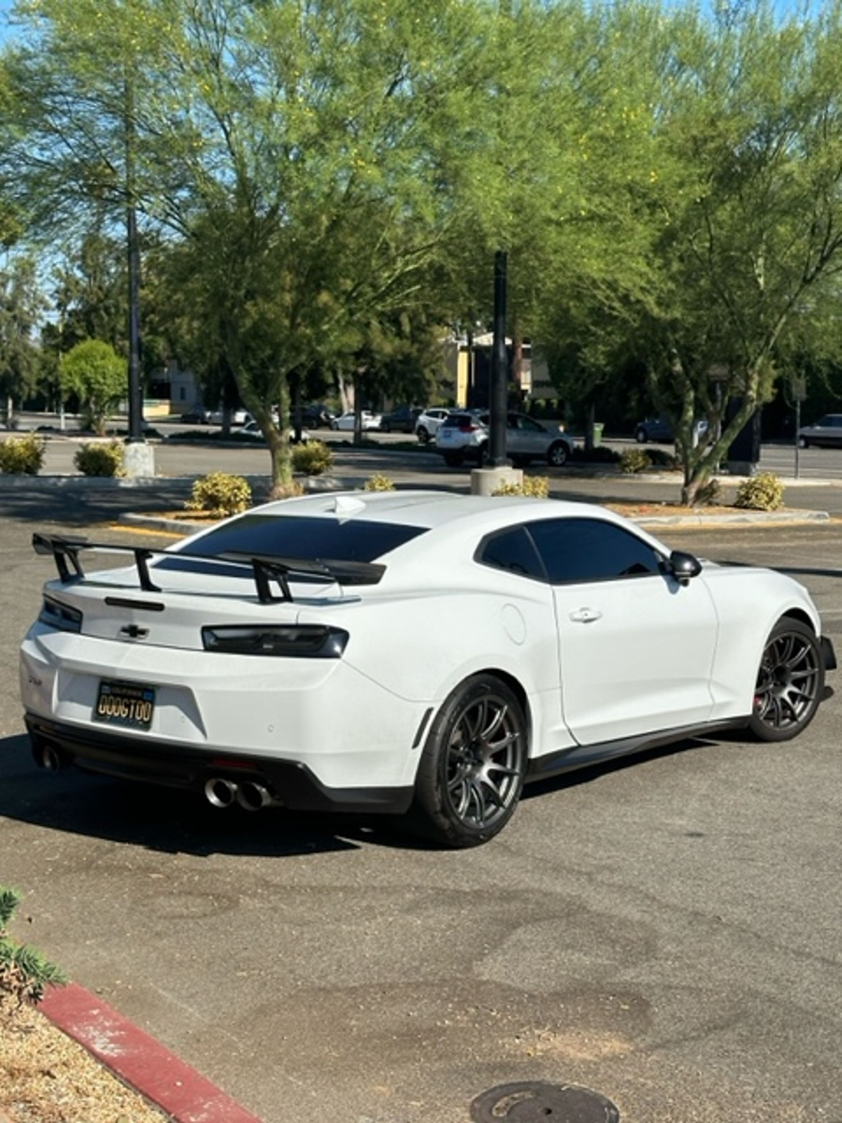 White Chevrolet 6th Gen Camaro ZL1 1LE with 19" SM-10 Apex wheels in Anthracite