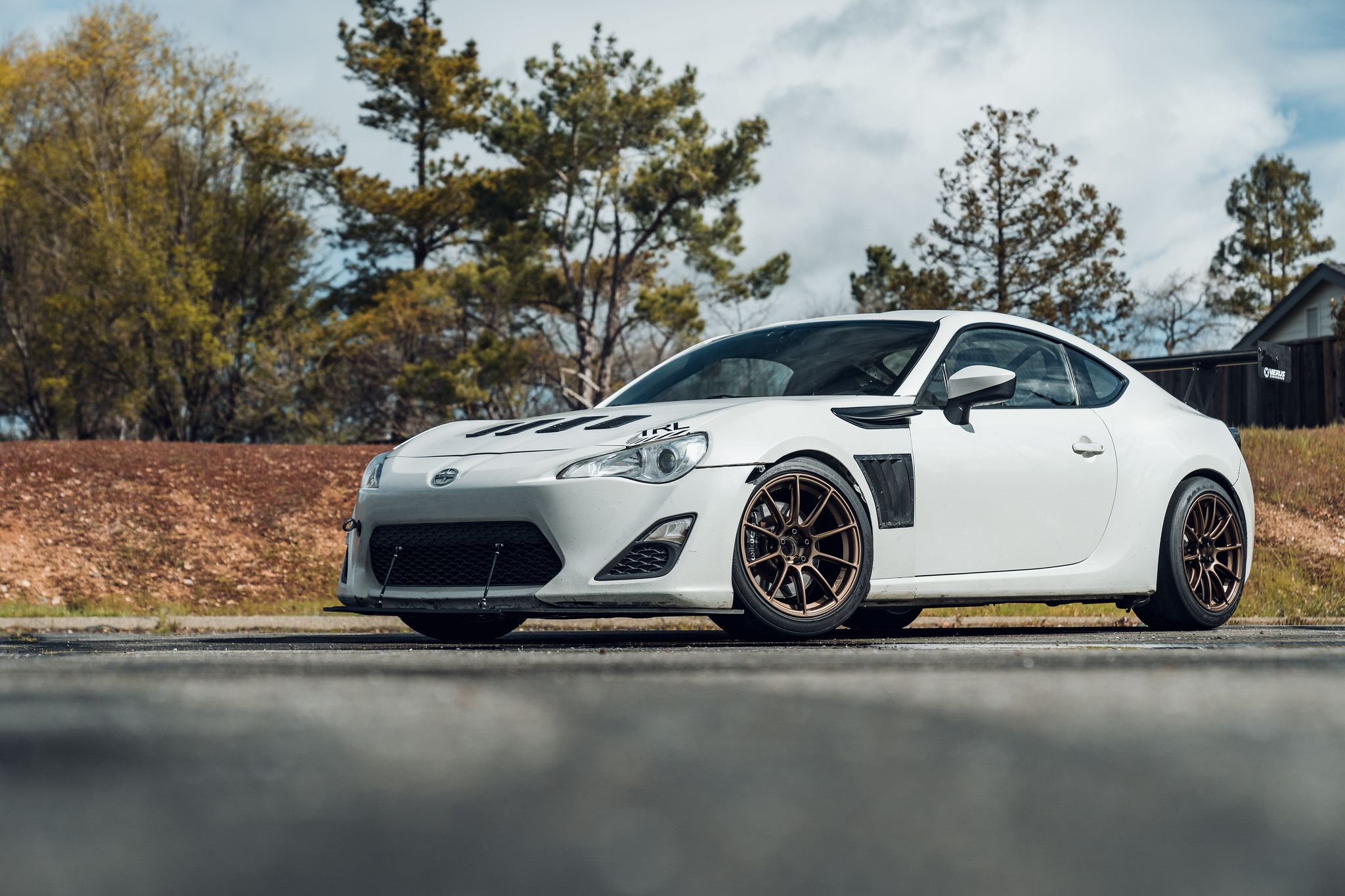 White Scion FR-S with 17" SM-10RS Apex wheels in Satin Bronze