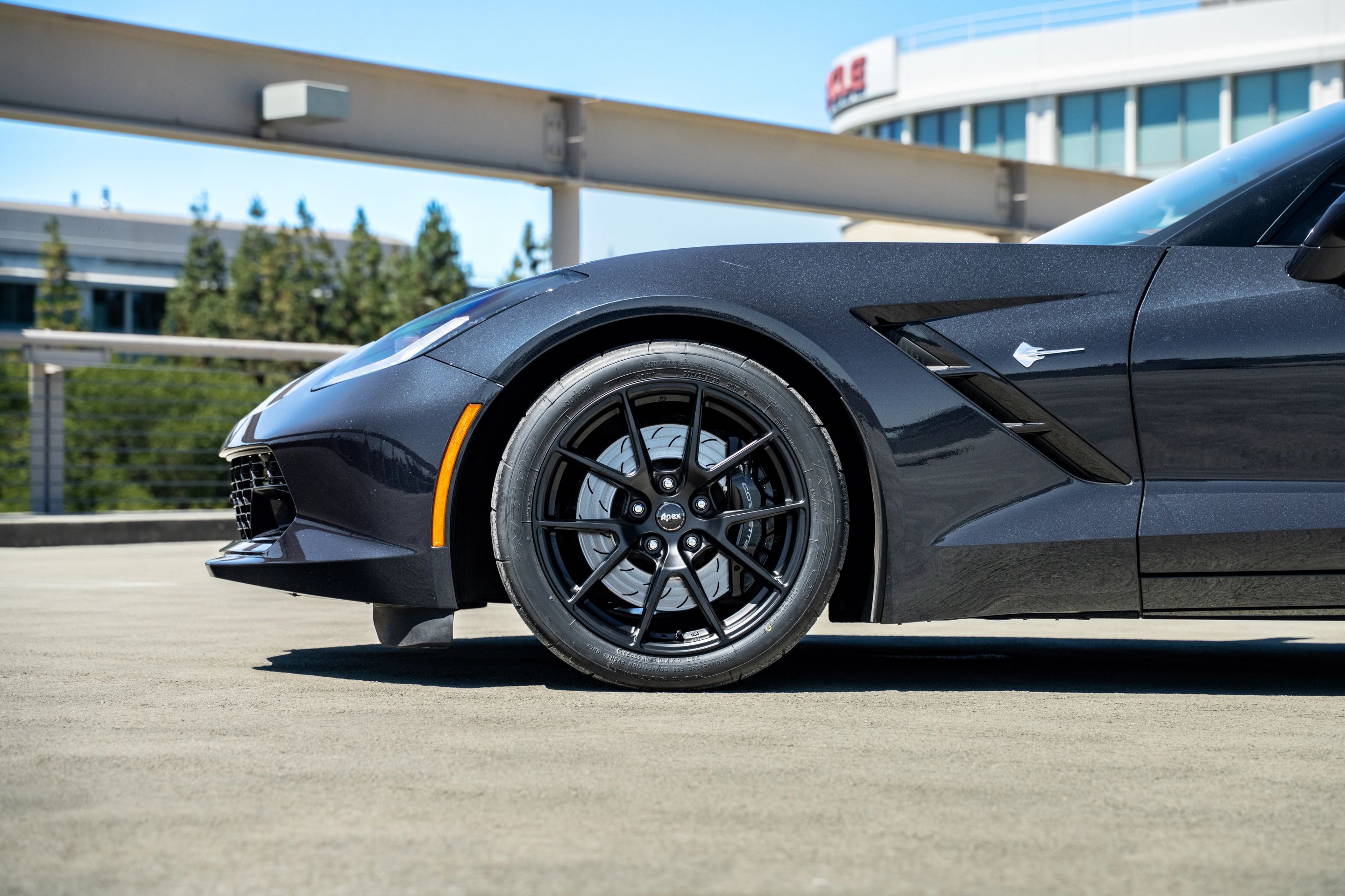 Grey Chevrolet C7 Corvette Stingray/Z51 with 18" VS-5 Apex wheels in Satin Black