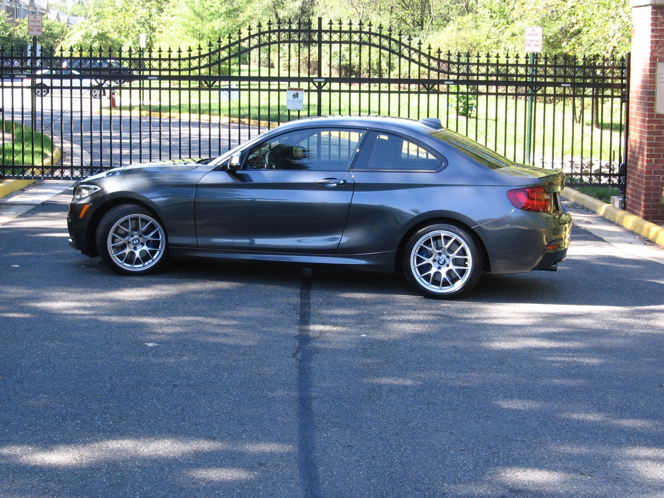 Grey BMW F22 Coupe 2 Series with 18" EC-7 Apex wheels in Race Silver