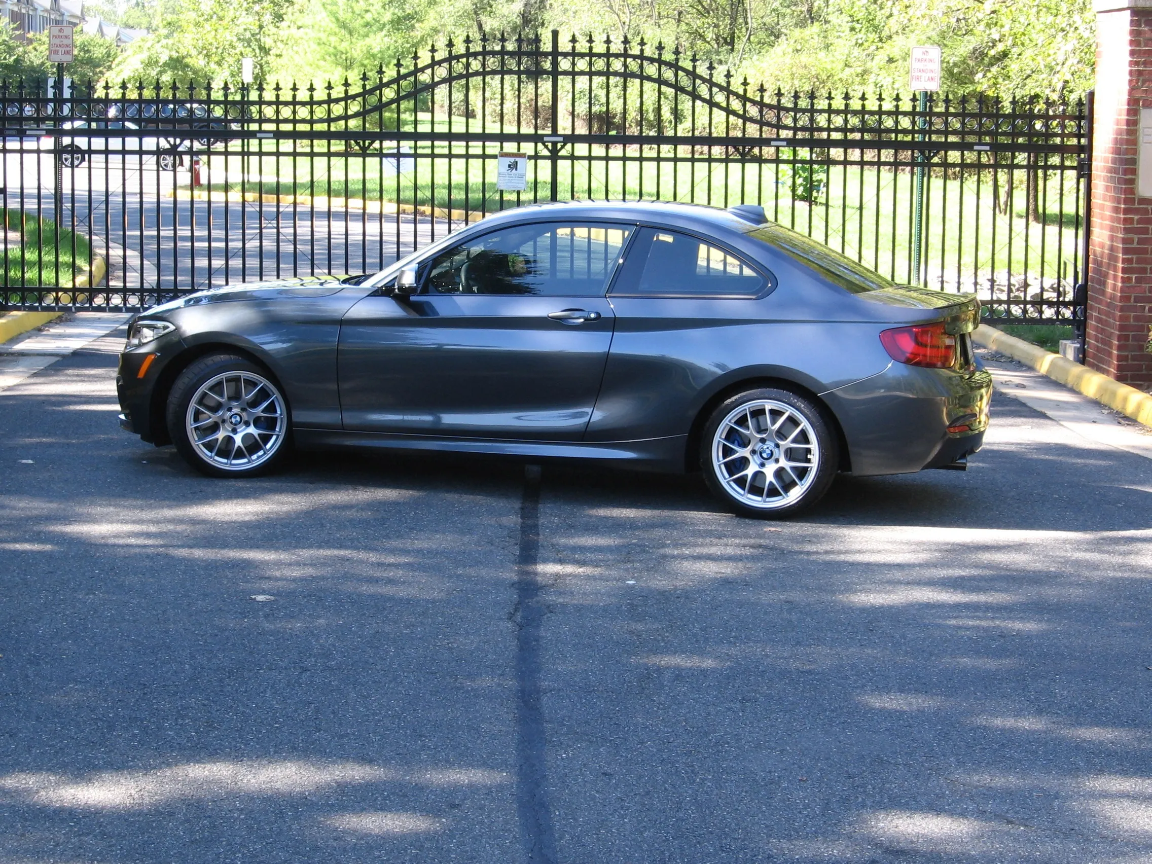 Grey BMW F22 Coupe 2 Series with 18" EC-7 Apex wheels in Race Silver