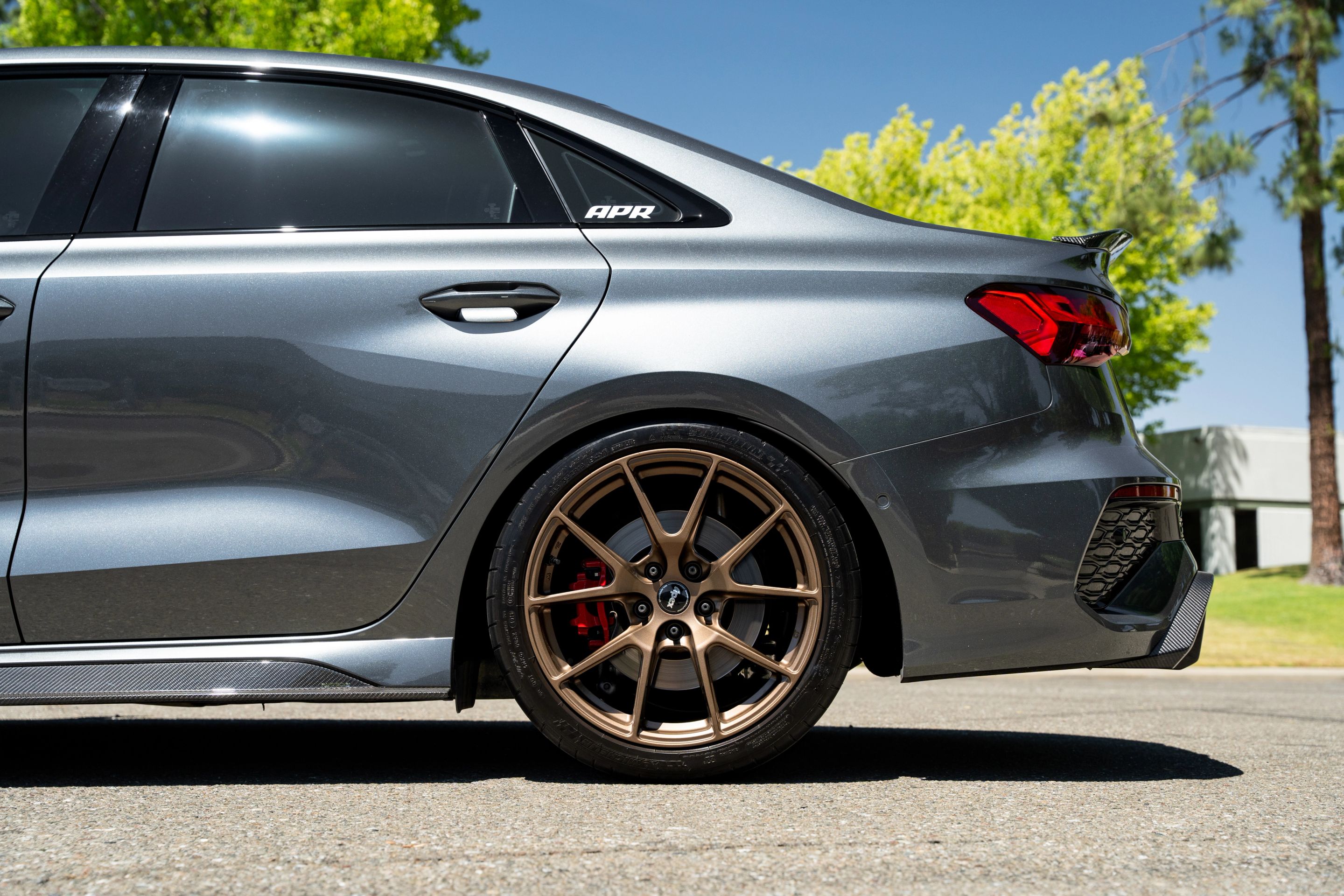 Grey Audi 8Y RS 3 with 18" VS-5 Apex wheels in Satin Bronze