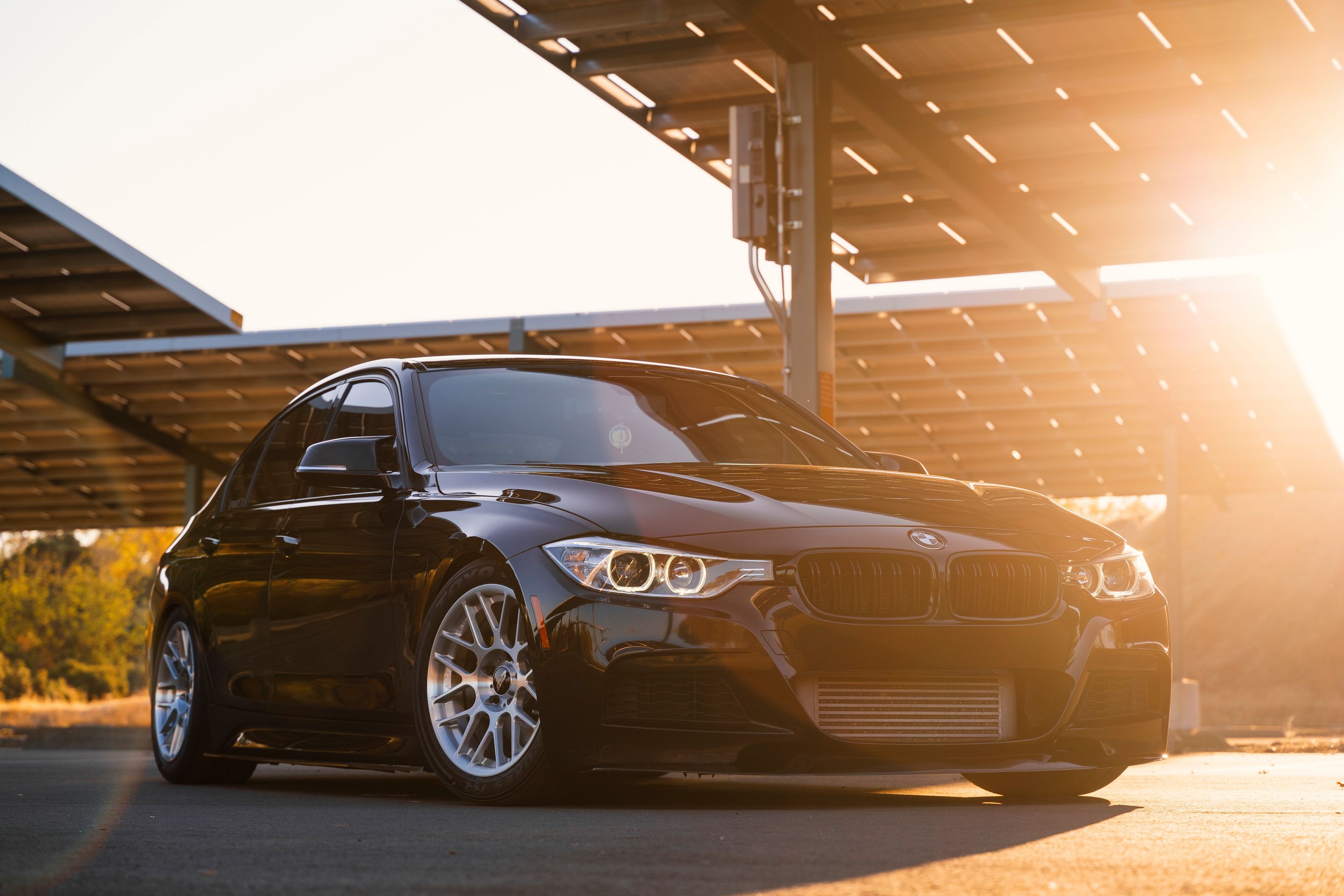 Black BMW F30 Sedan 3 Series with 17" ARC-8R Apex wheels in Brushed Clear