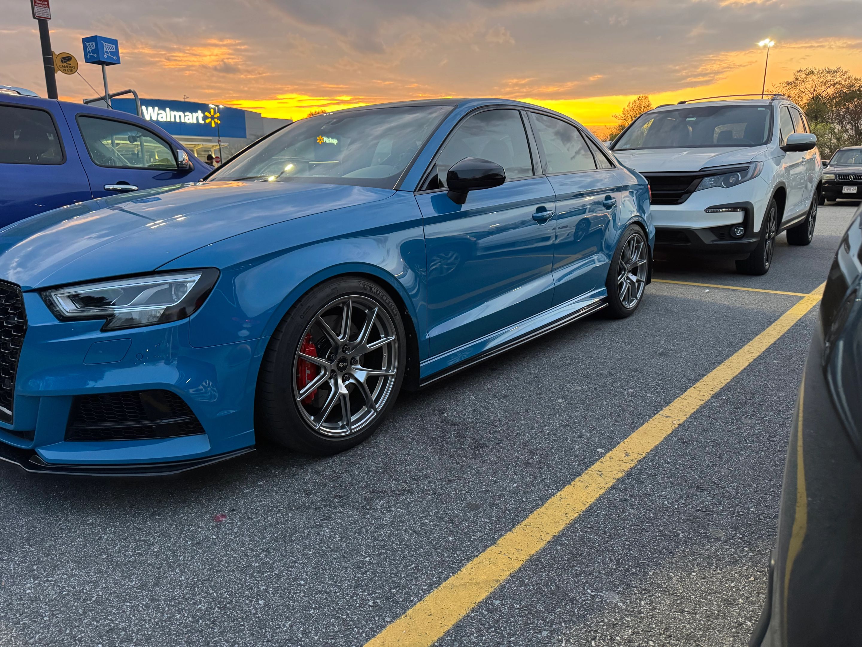 Blue Audi 8V S3 with 18" VS-5 Apex wheels in Hyper Black