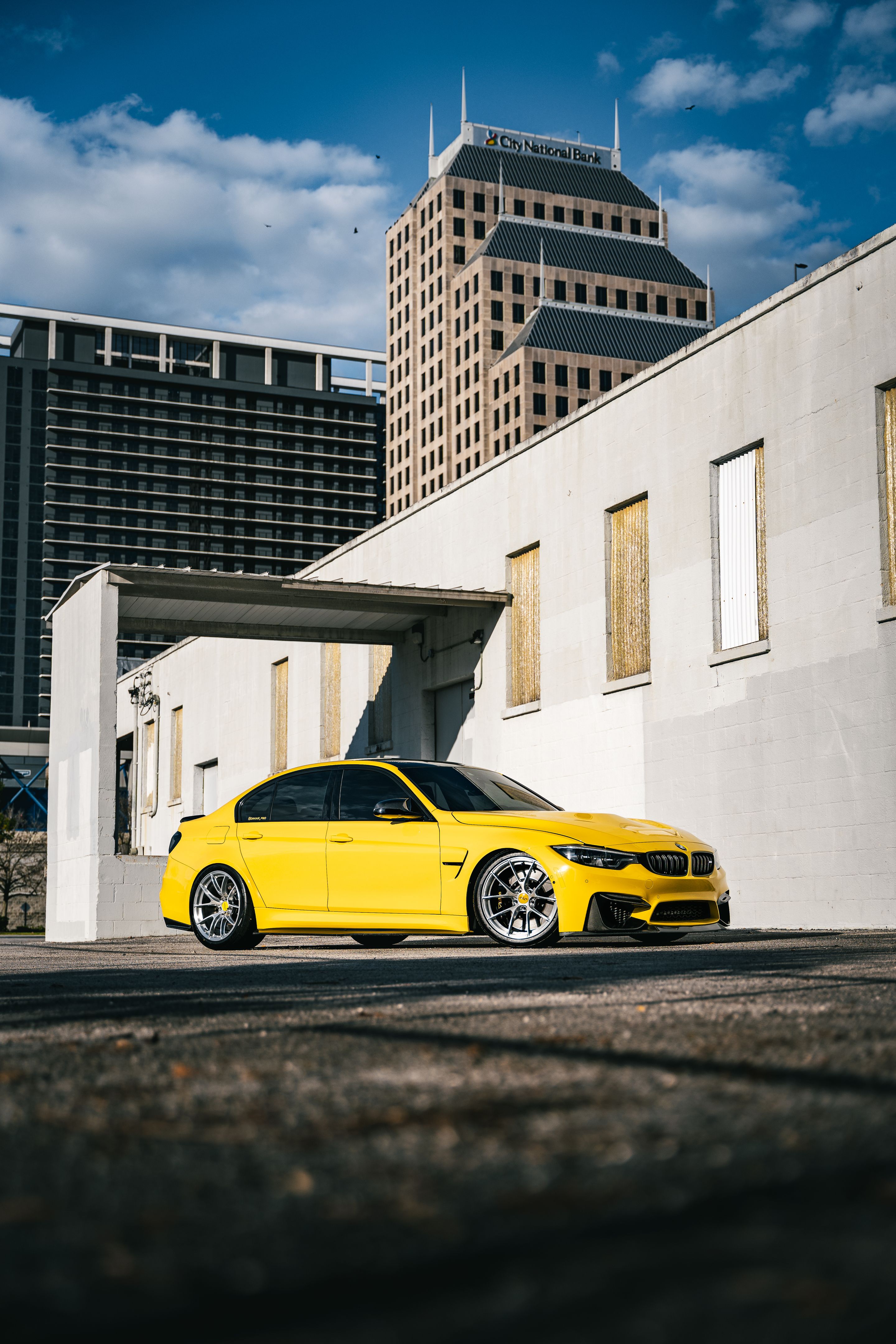 Yellow BMW F80 M3 with 19" VS-5RS Apex wheels in Brushed Clear