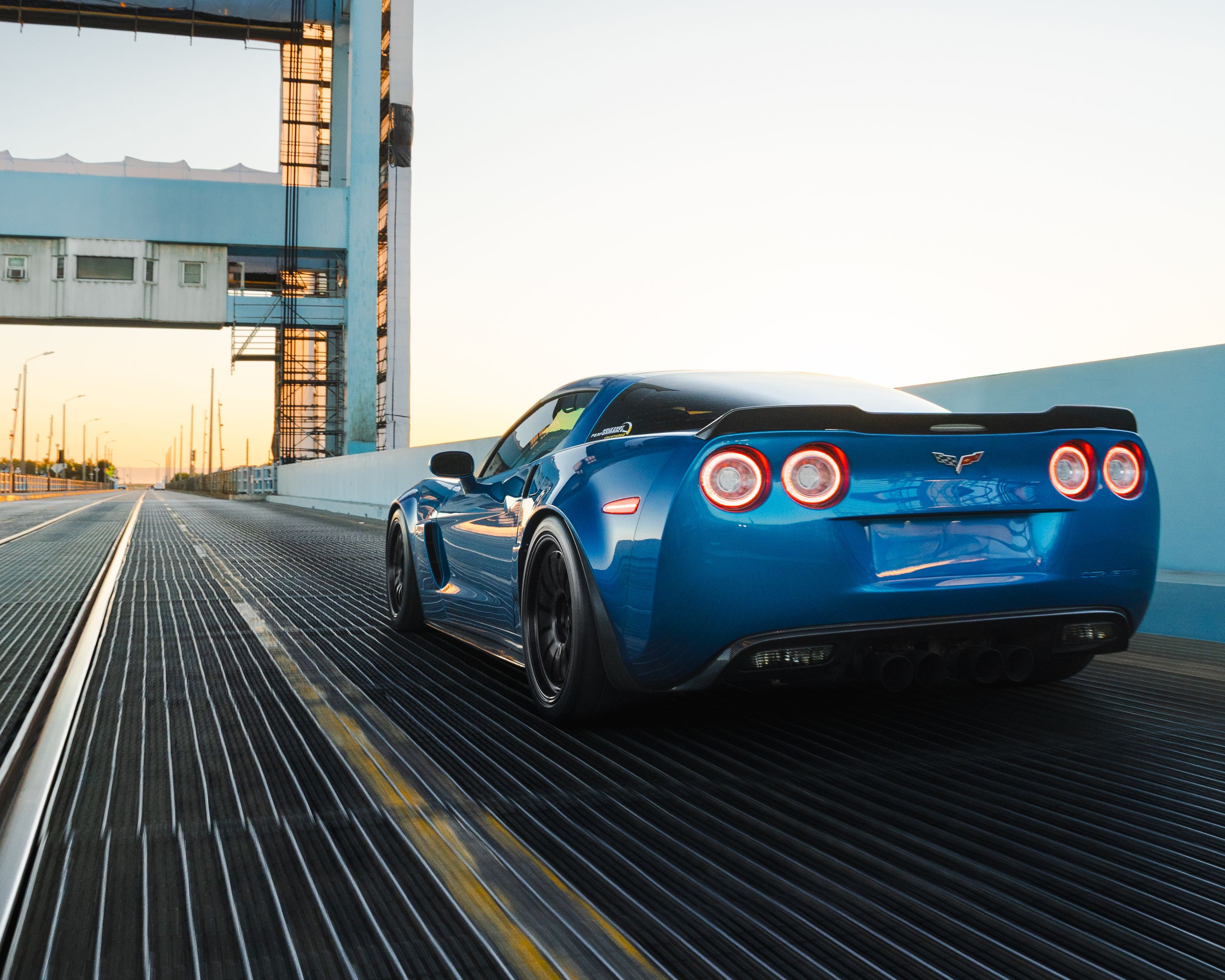 Blue Chevrolet C6 Corvette Z06 with 18"/19" TEST-S Apex wheels in Satin Black