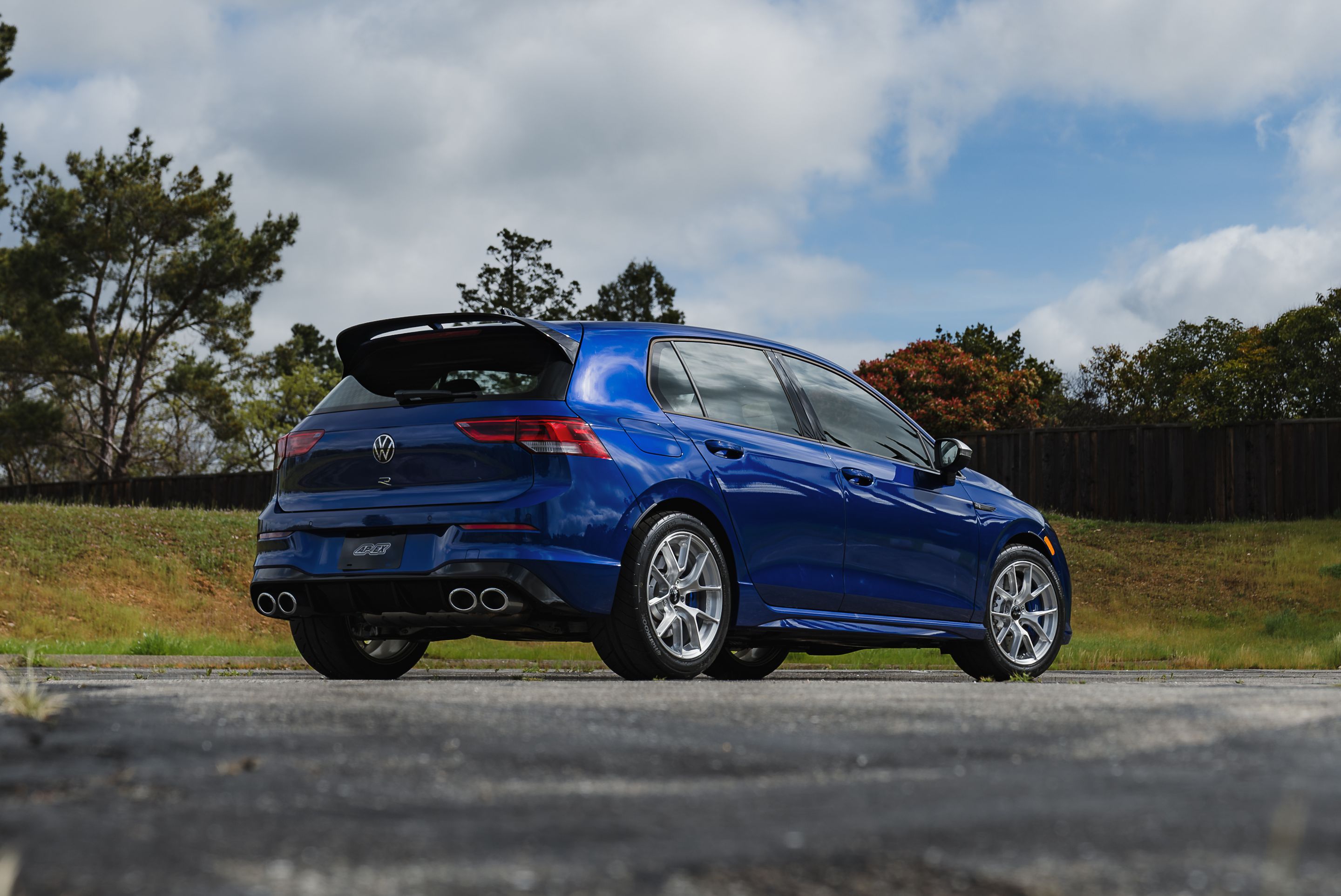 Blue VW MK8 Golf R with 17" VS-5RS Apex wheels in Brushed Clear