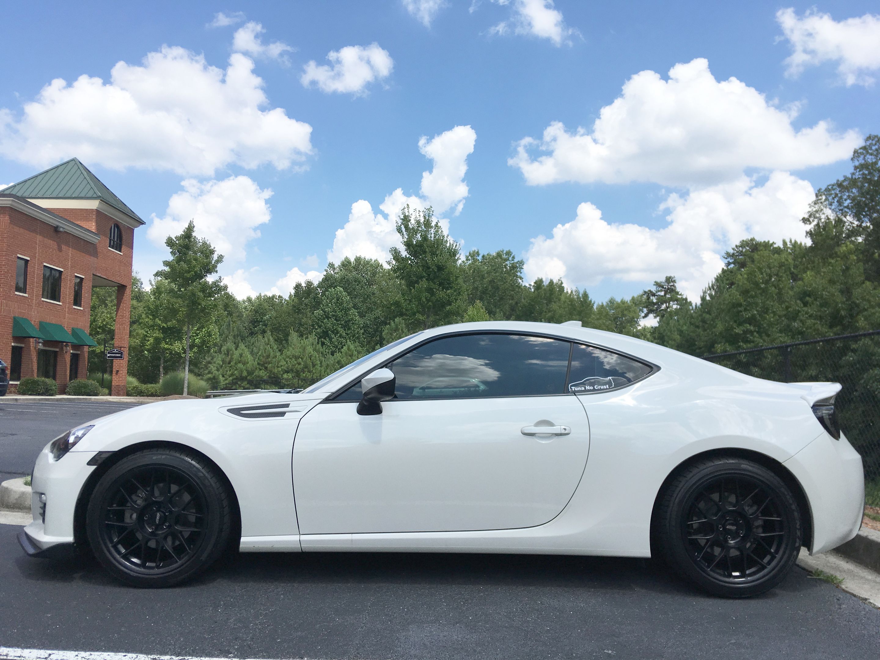 White Subaru ZC6 / Gen 1 BRZ with 17" ARC-8 Apex wheels in Satin Black
