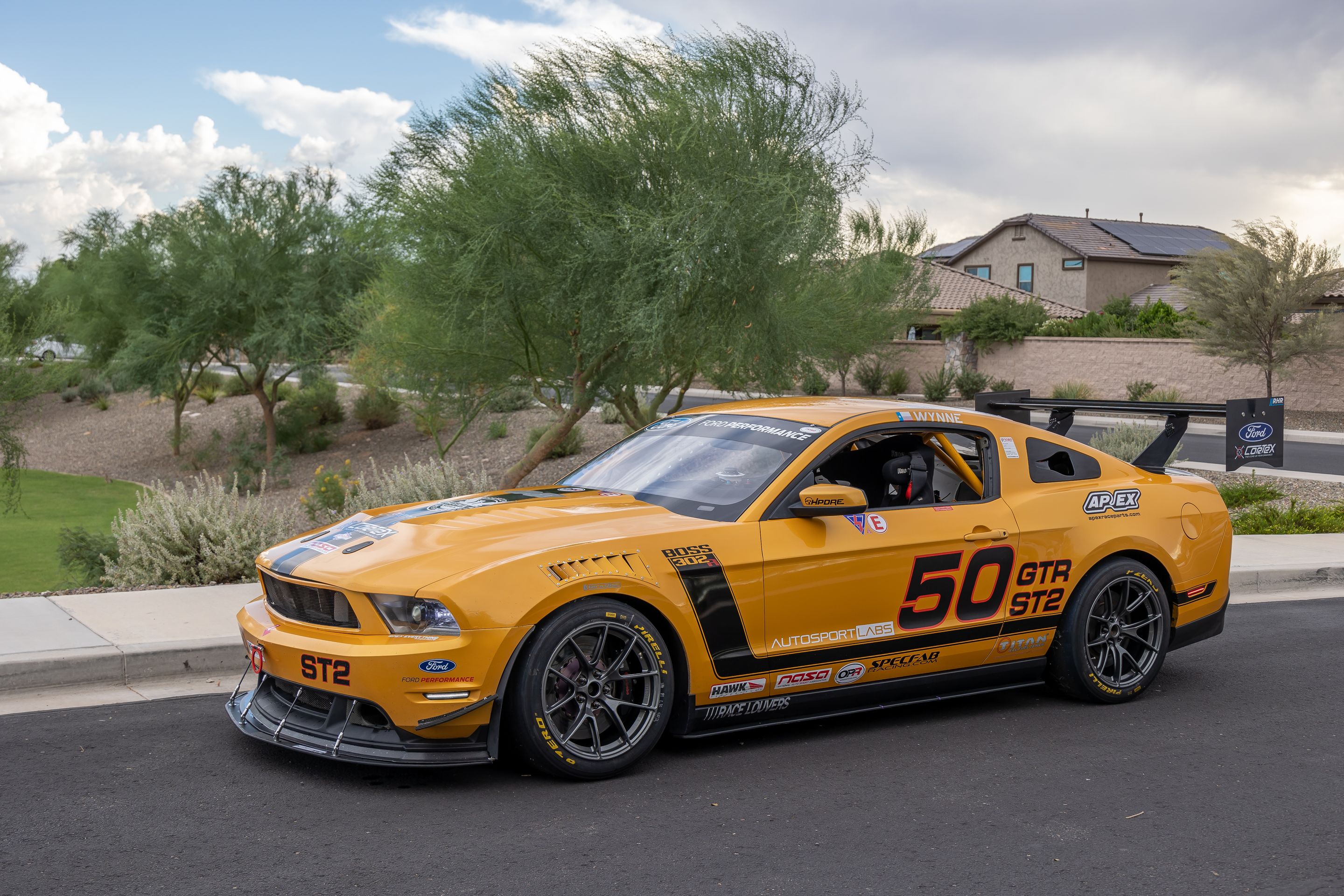 Yellow Ford S197 Mustang GT with 18" VS-5RS Apex wheels in Anthracite