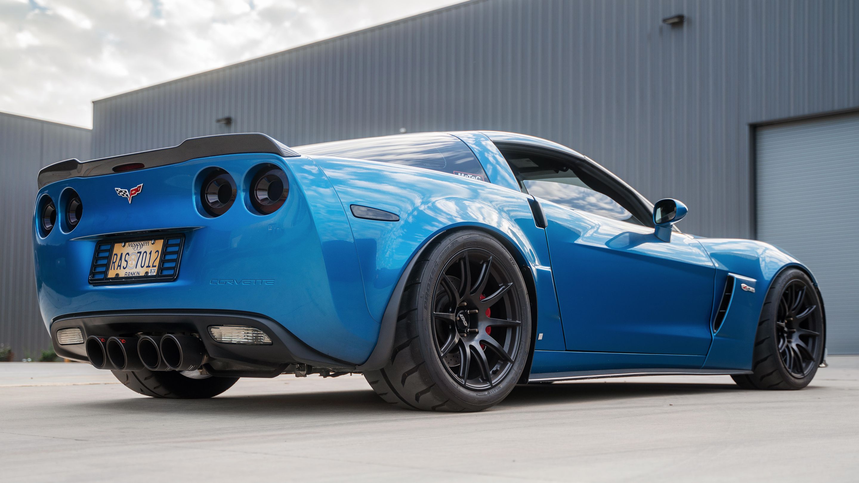 Blue Chevrolet C6 Corvette Z06 with 19" SM-10 Apex wheels in Satin Black