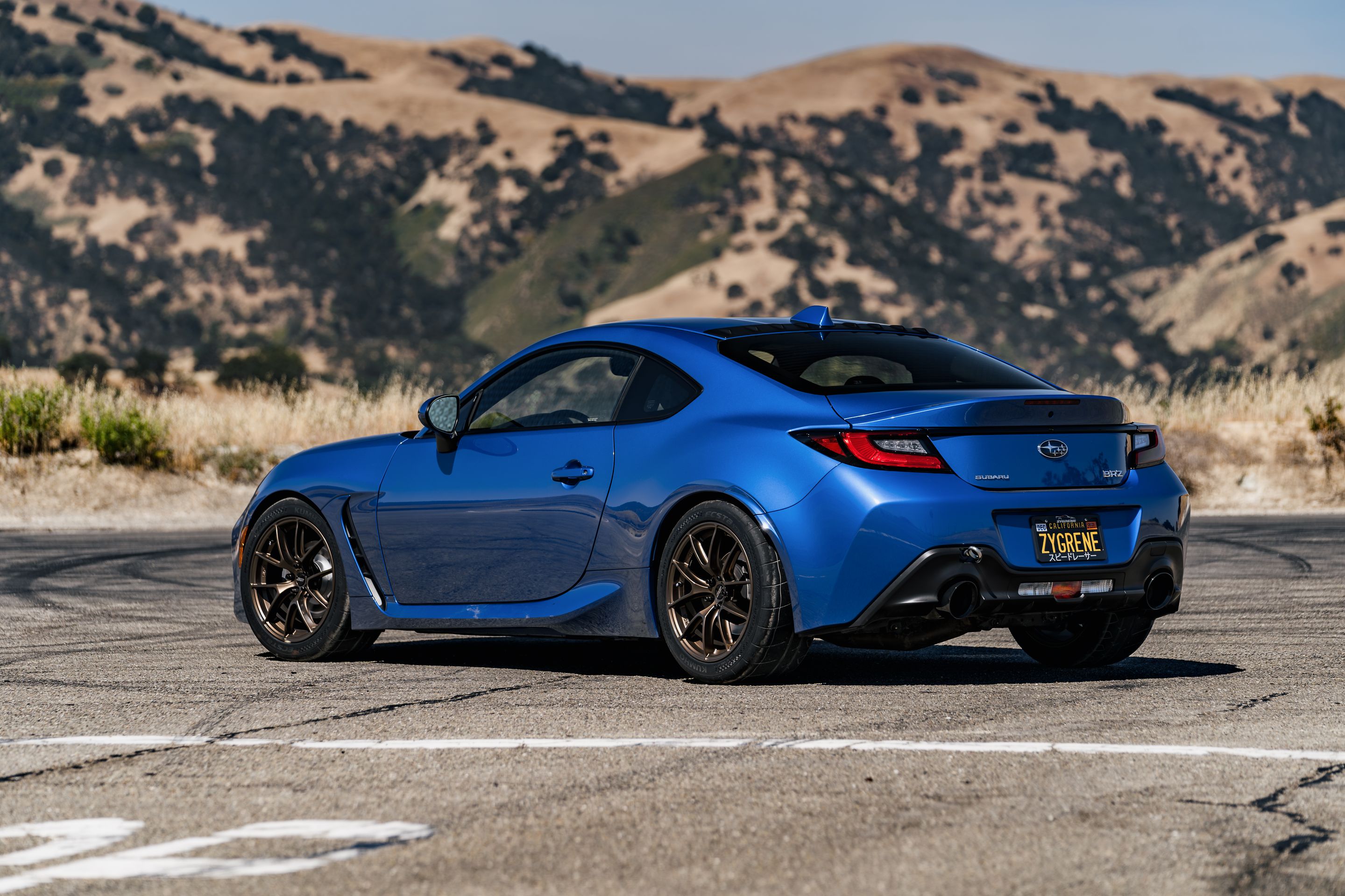 Blue Subaru ZD8 / Gen 2 BRZ with 17" VS-5RS Apex wheels in Satin Bronze