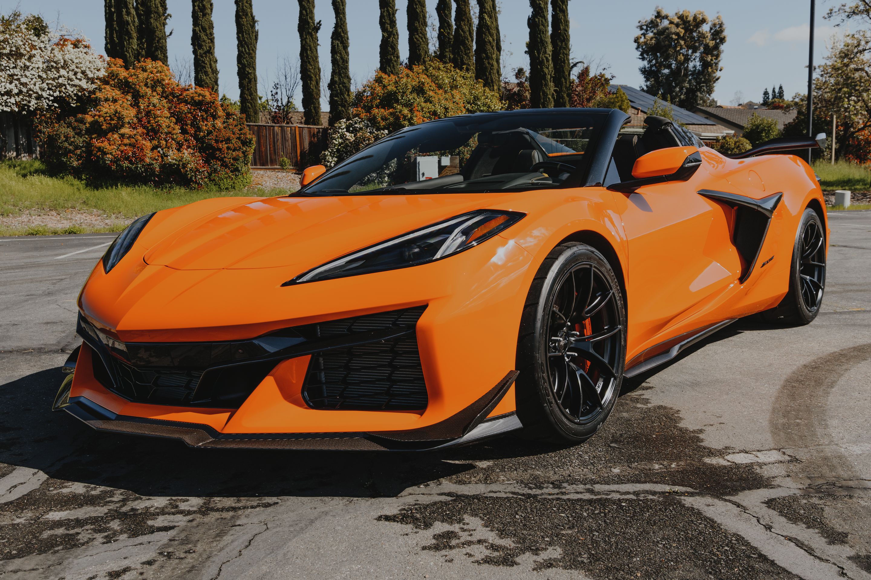Orange Chevrolet C8 Corvette Z06 with 19" VS-5RS Apex wheels in Satin Black
