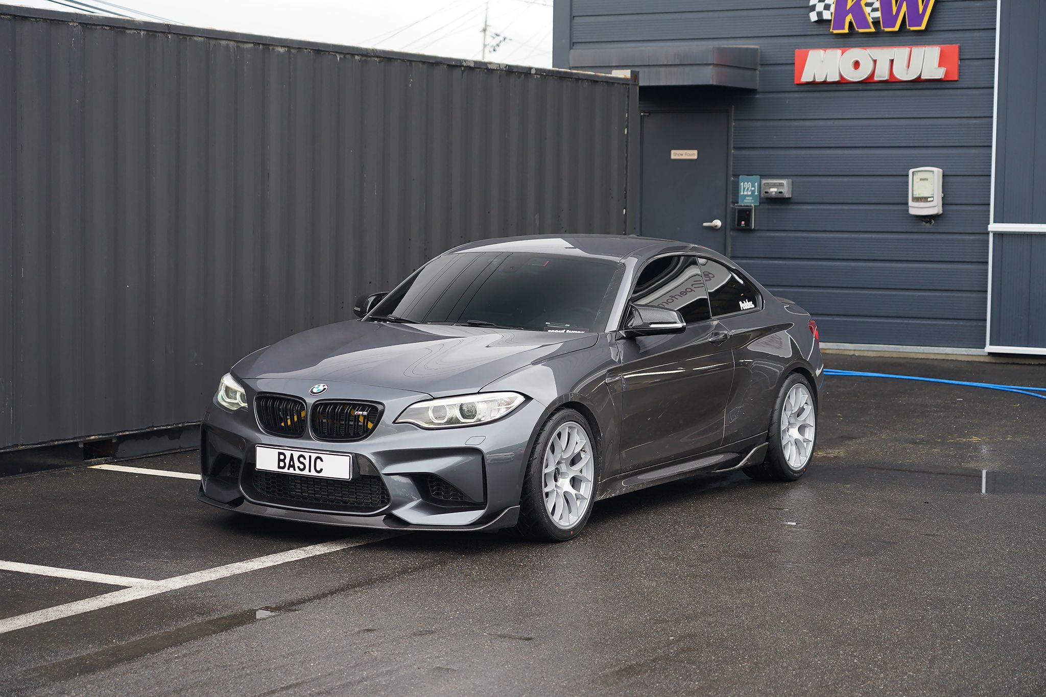 Grey BMW F87 M2 with 18" EC-7 Apex wheels in Race Silver