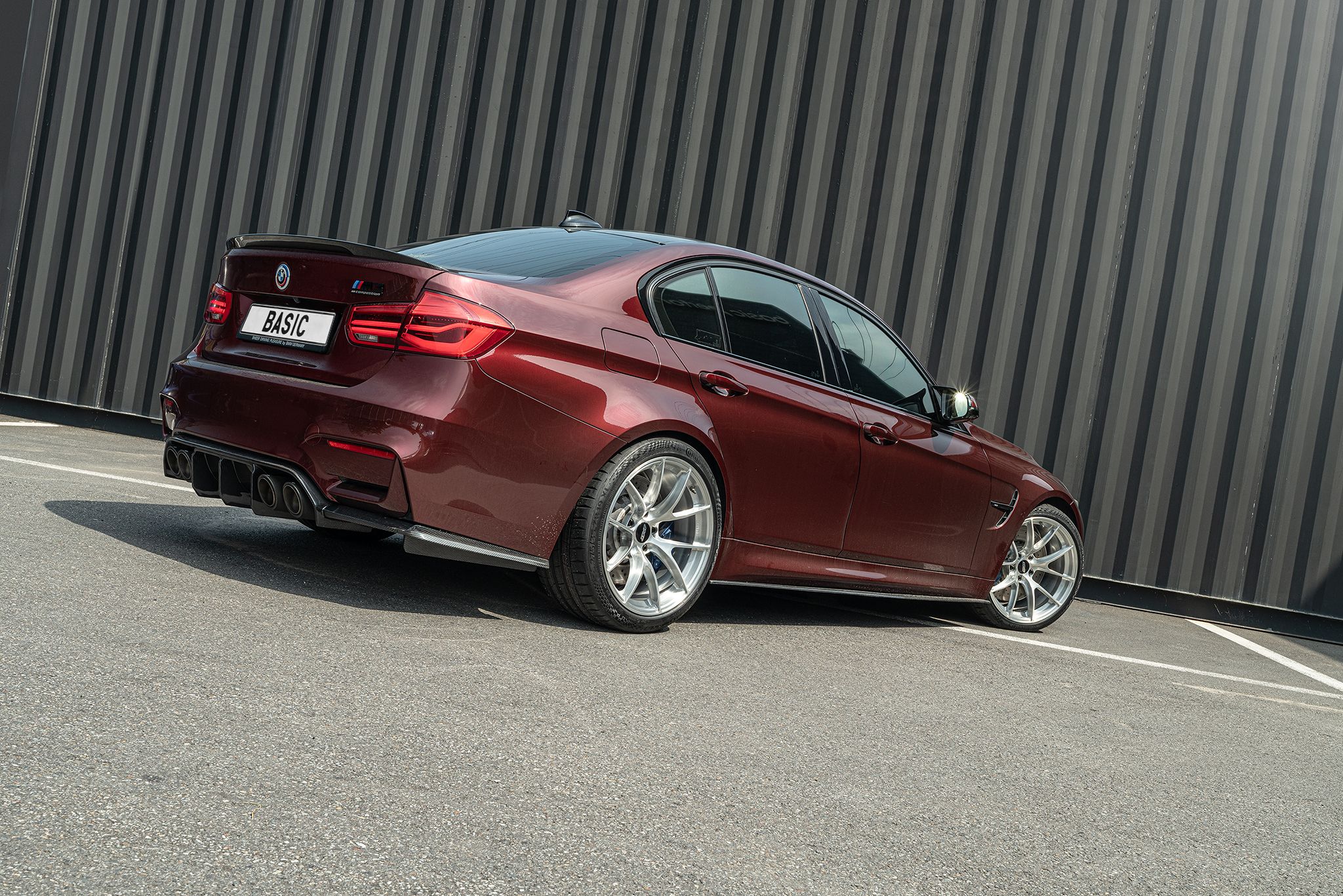 Red BMW F80 M3 with 19" VS-5RS Apex wheels in Brushed Clear