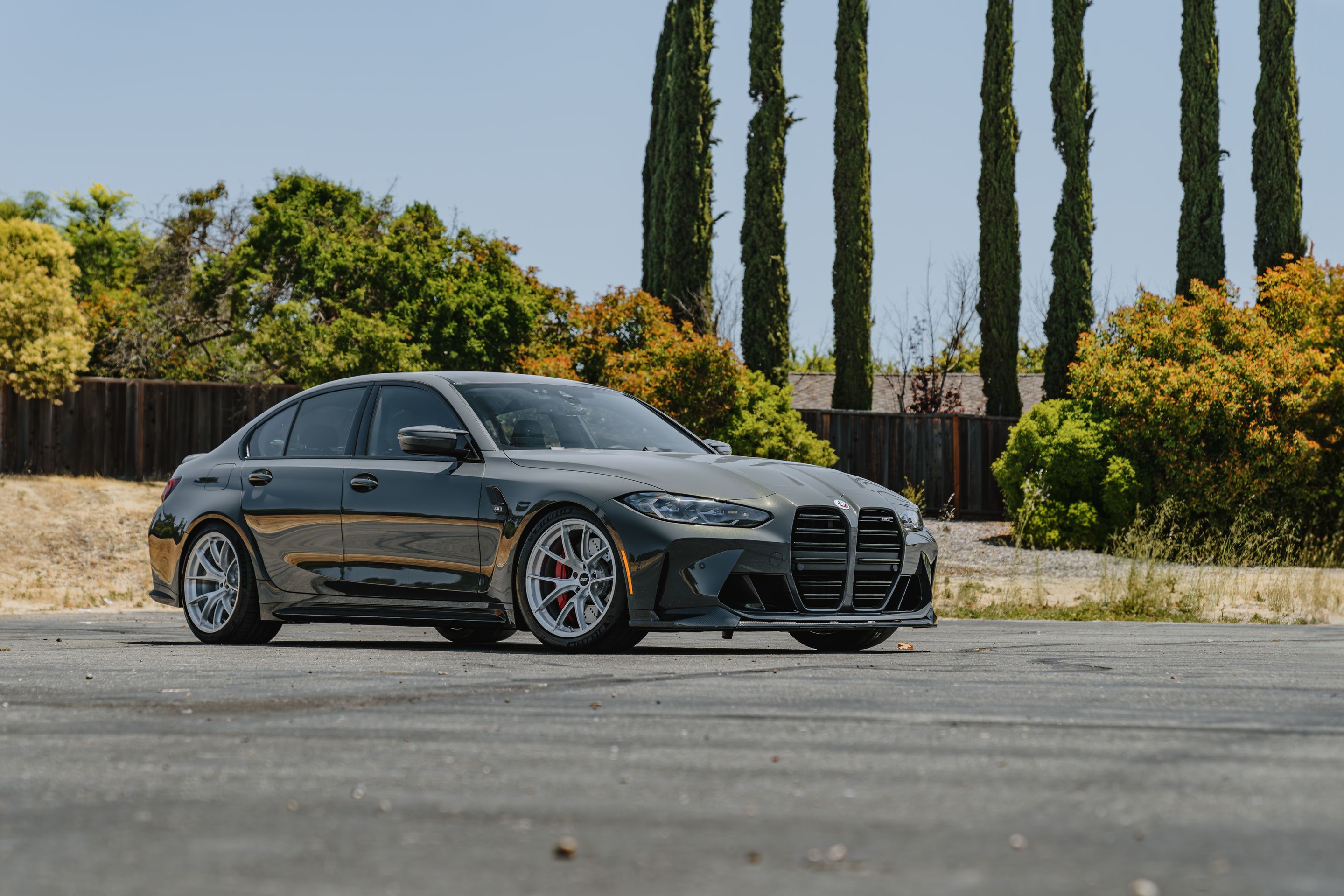 Grey BMW G80 M3 with 19" VS-5RS Apex wheels in Brushed Clear