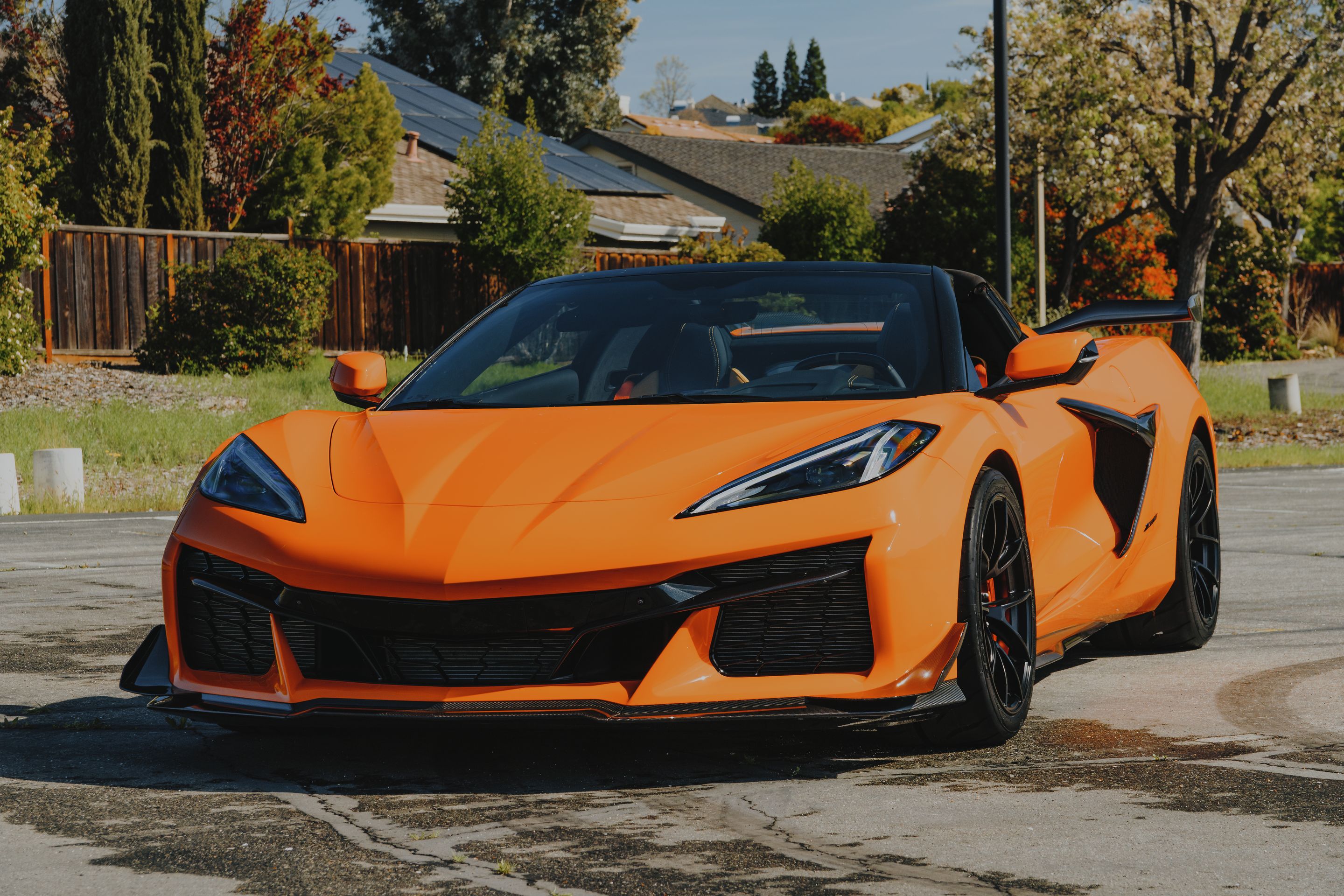 Orange Chevrolet C8 Corvette Z06 with 19" VS-5RS Apex wheels in Satin Black