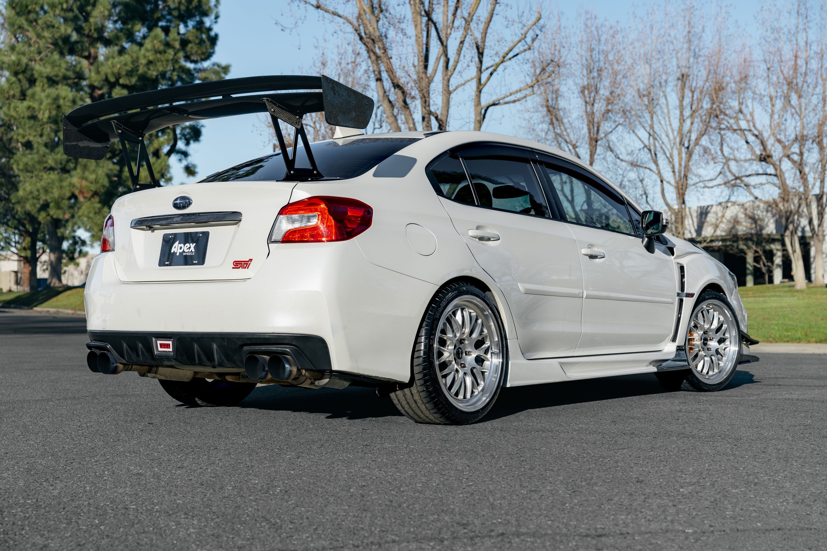 White Subaru VA WRX STI with 19" ML-10RT Apex wheels in Machined Lip Brushed Clear