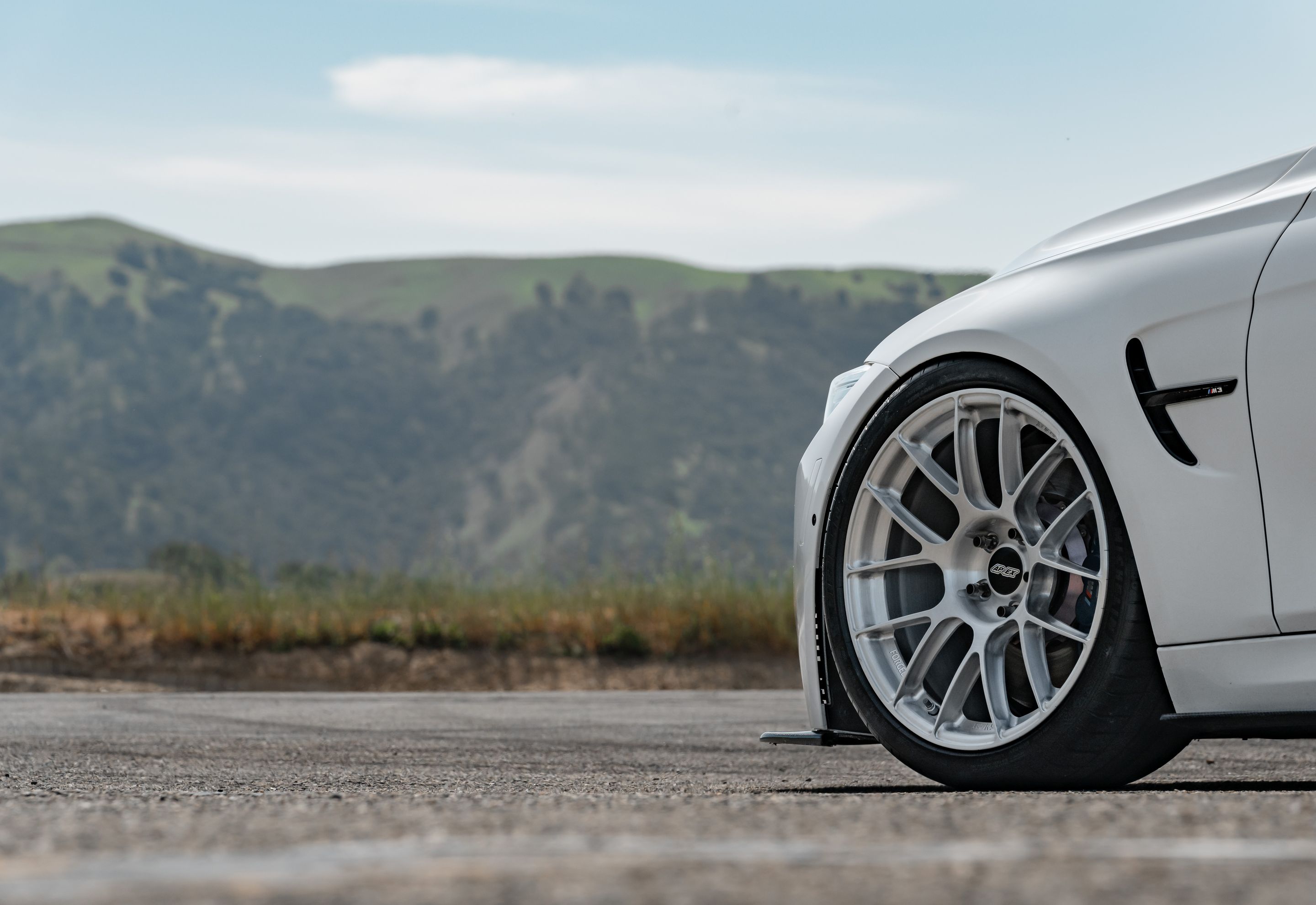 White BMW F80 M3 with 19" EC-7RS Apex wheels in Brushed Clear