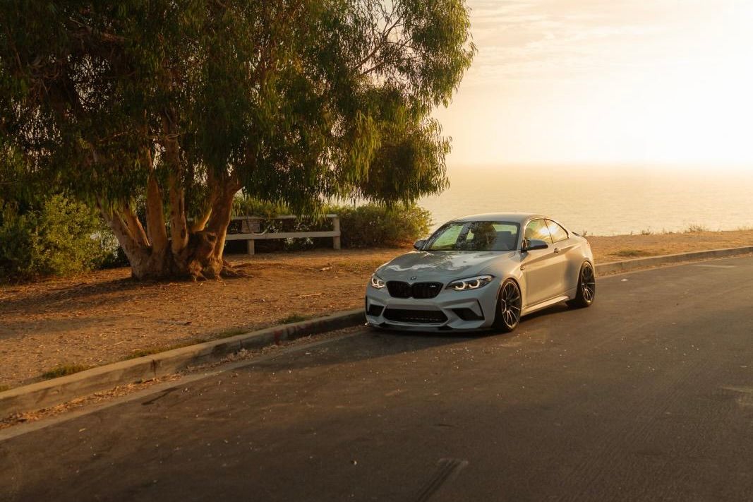 Silver BMW F87 M2 with 19" SM-10RS Apex wheels in Anthracite