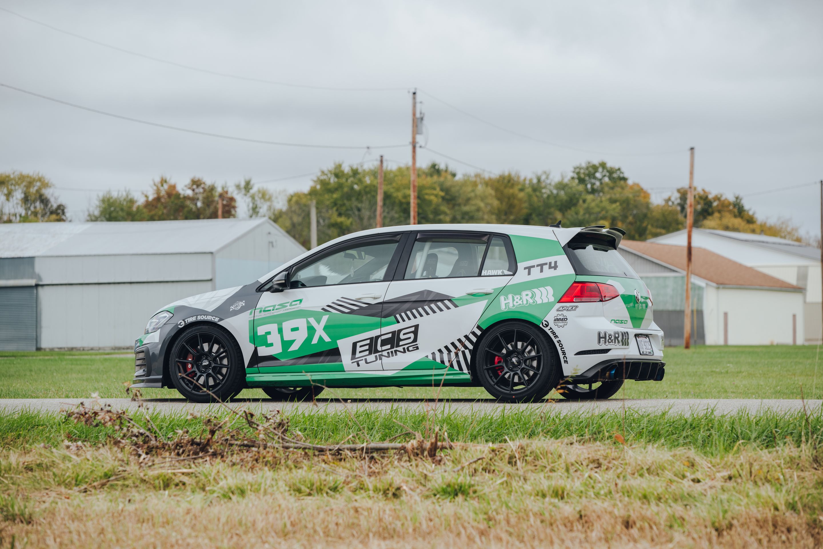 Race Livery VW MK7 GTI with 18" SM-10 Apex wheels in Satin Black