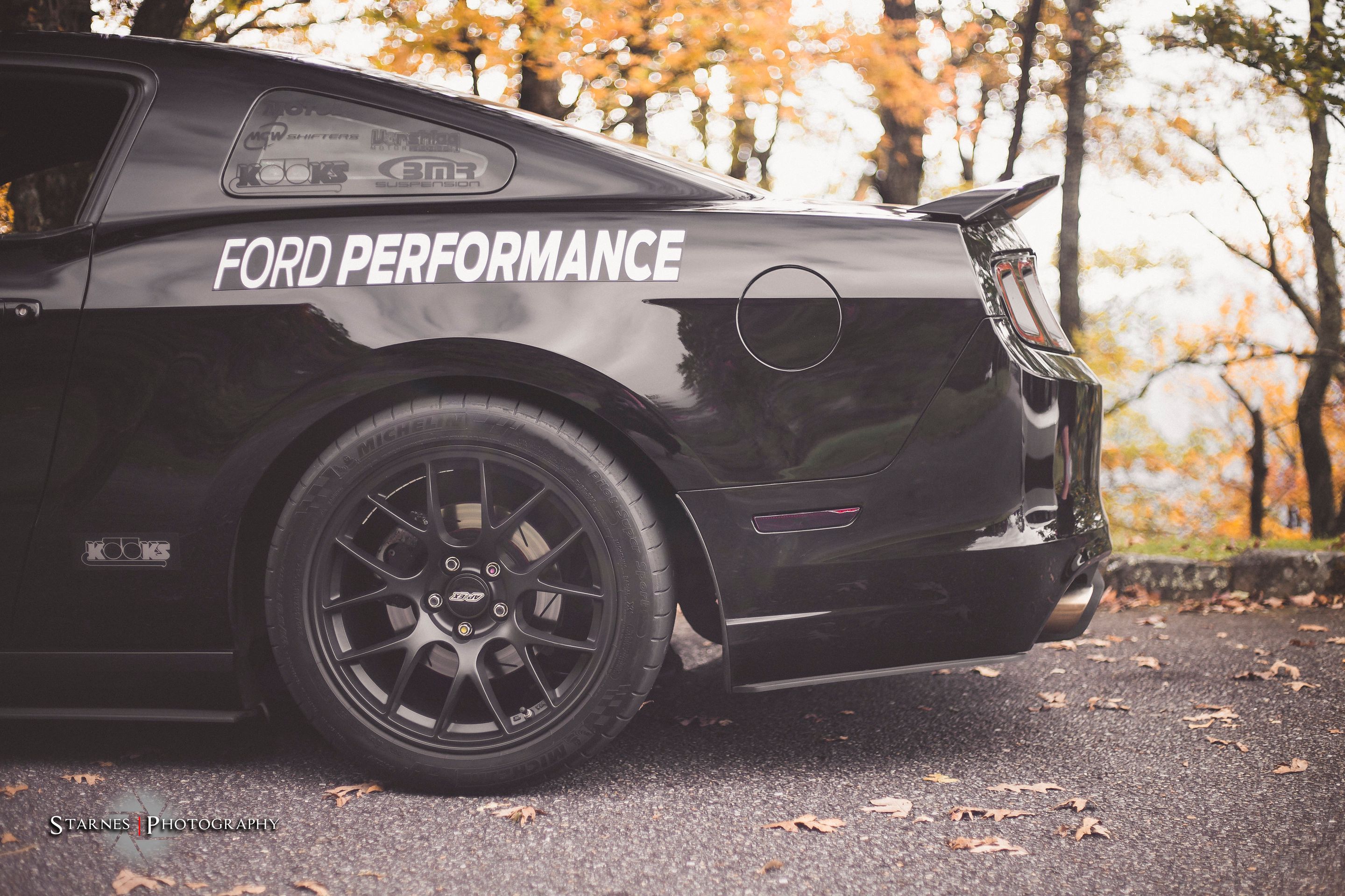 Black Ford S197 Mustang GT with 18" EC-7 Apex wheels in Satin Black