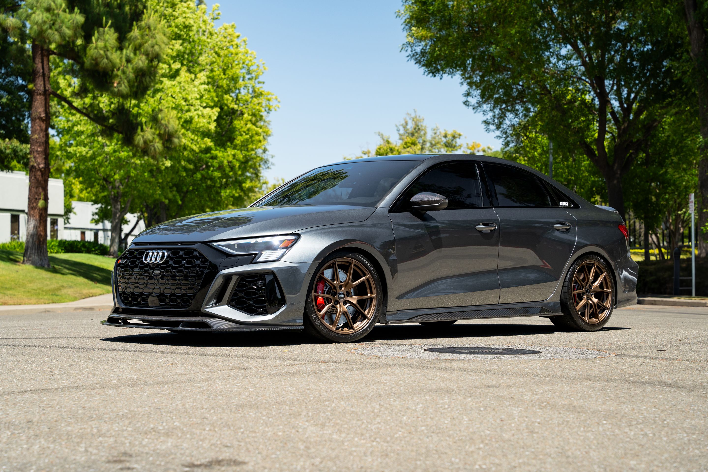 Grey Audi 8Y RS 3 with 18" VS-5 Apex wheels in Satin Bronze