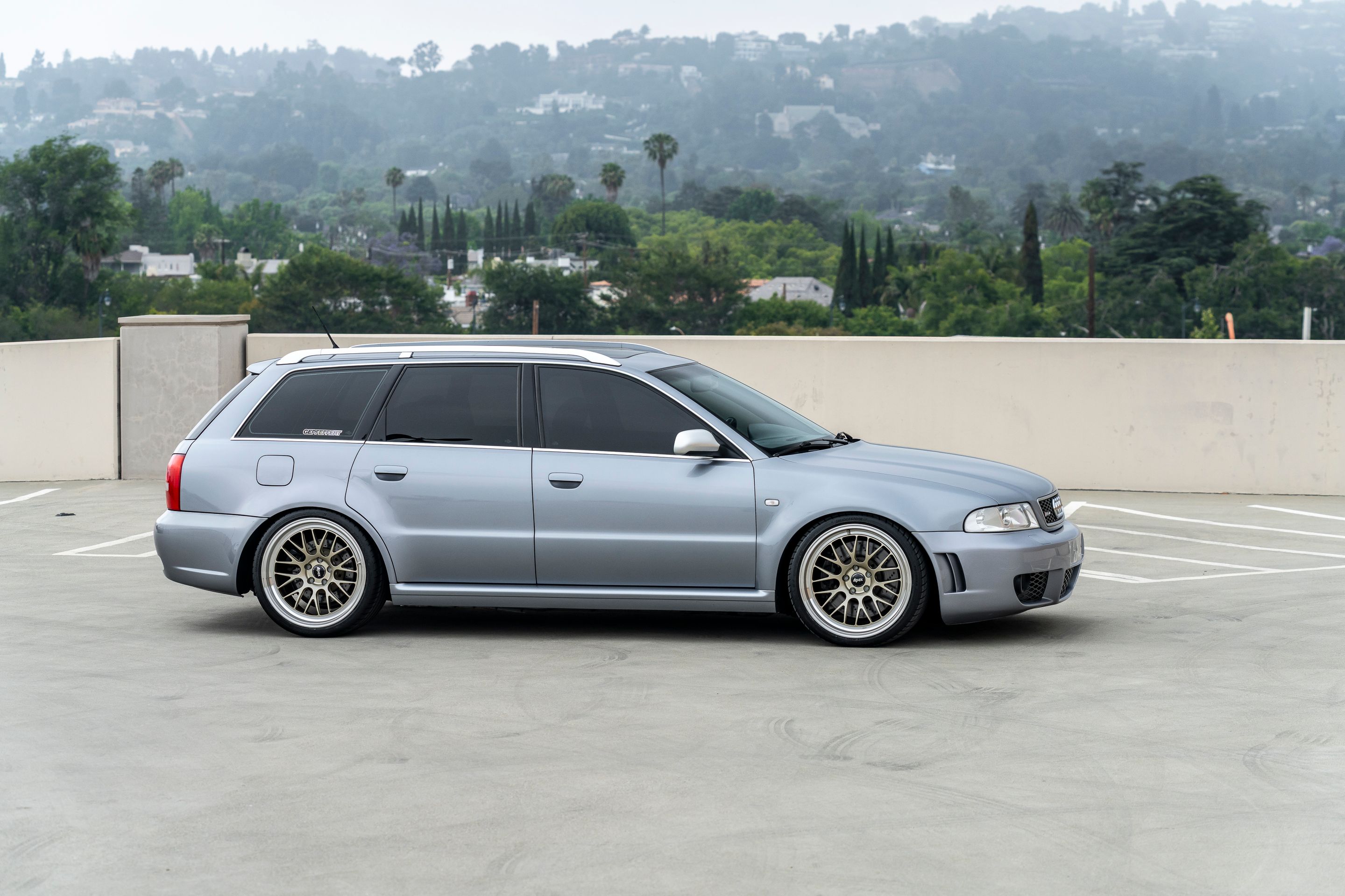 Silver Audi B5 RS 4 Avant/Wagon with 19" ML-10RT Apex wheels in Machined Lip Gloss Motorsport Gold