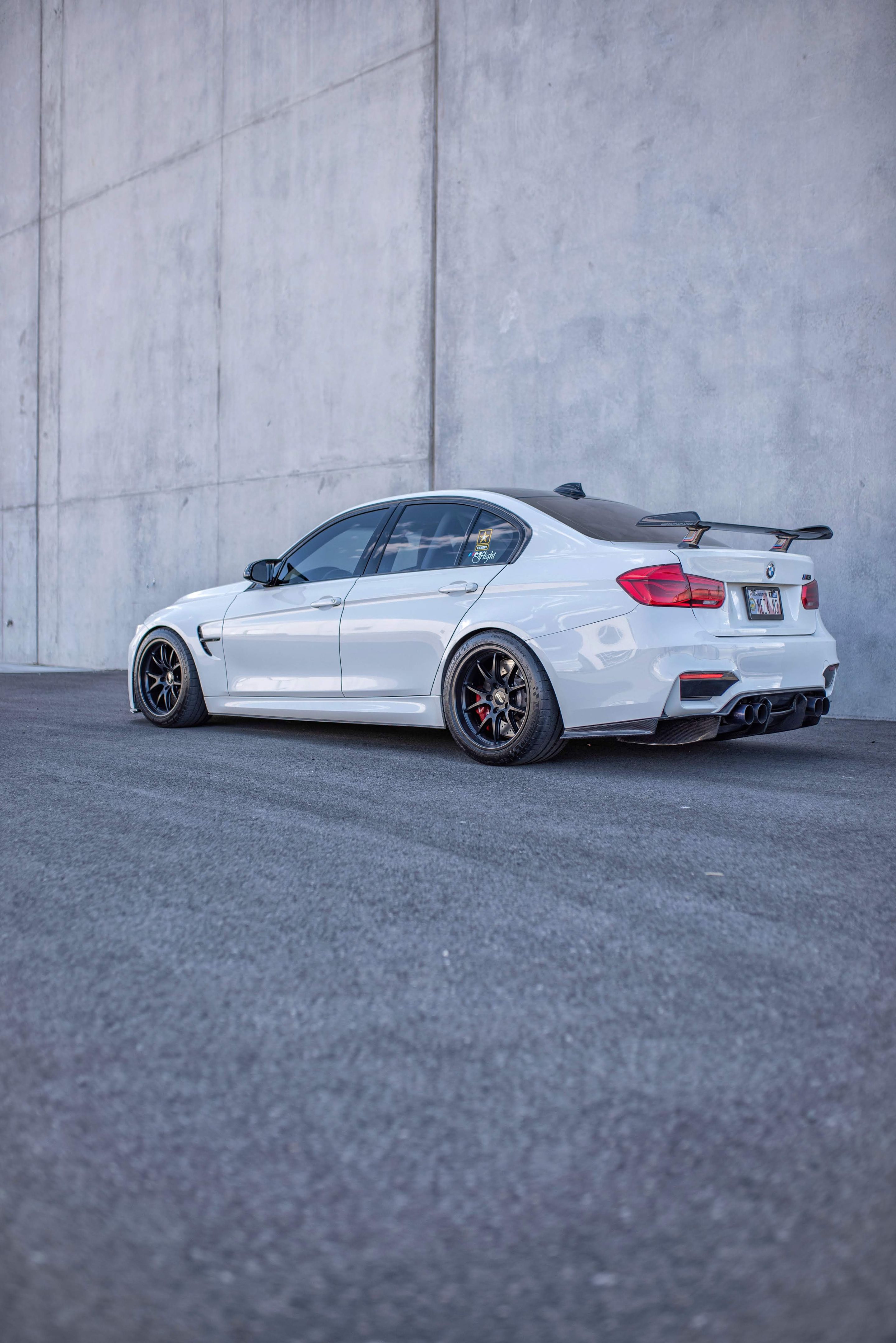 White BMW F80 M3 with 18" FL-5 Apex wheels in Satin Black