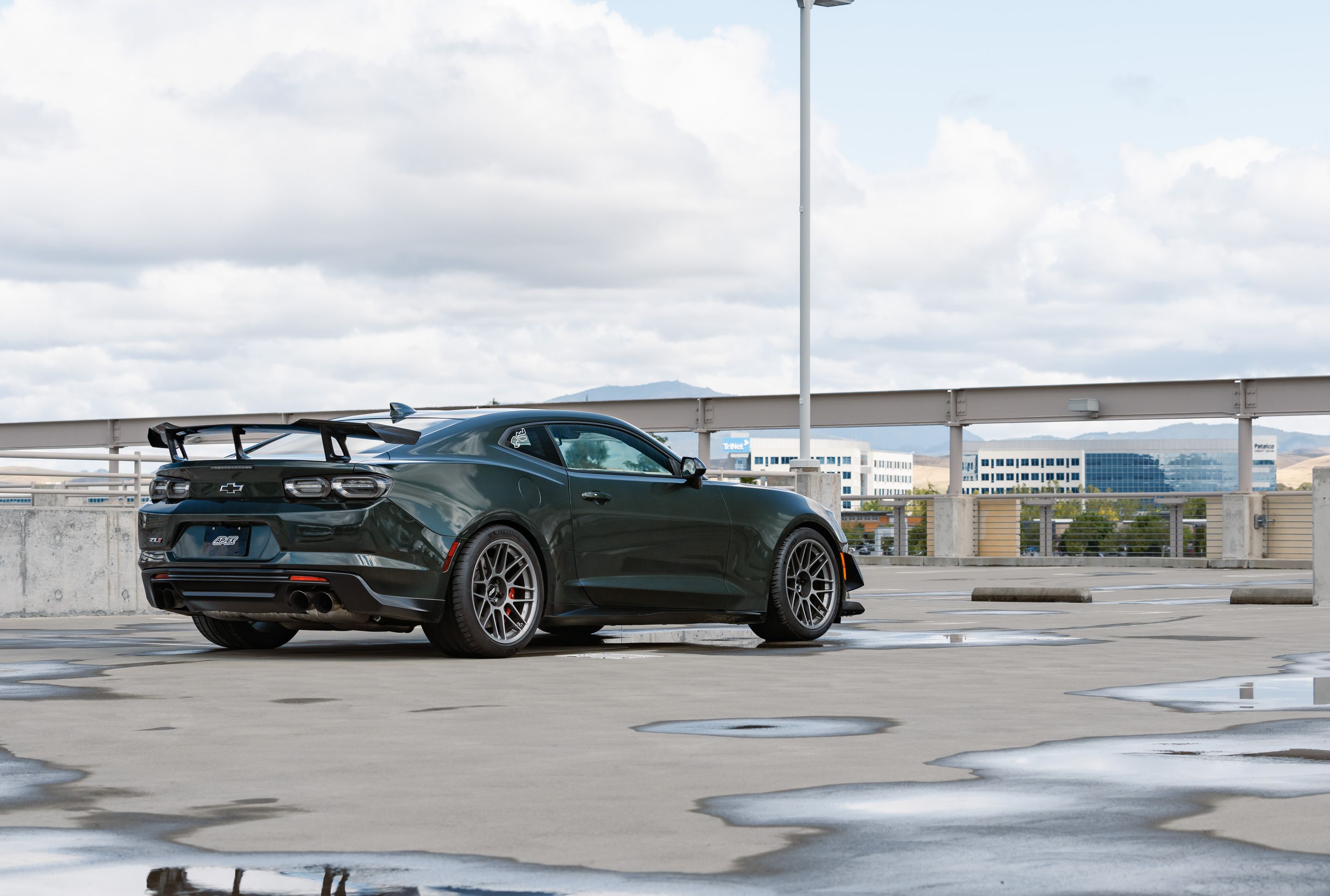 Green Chevrolet 6th Gen Camaro ZL1 1LE with 19" ARC-8 Apex wheels in Anthracite