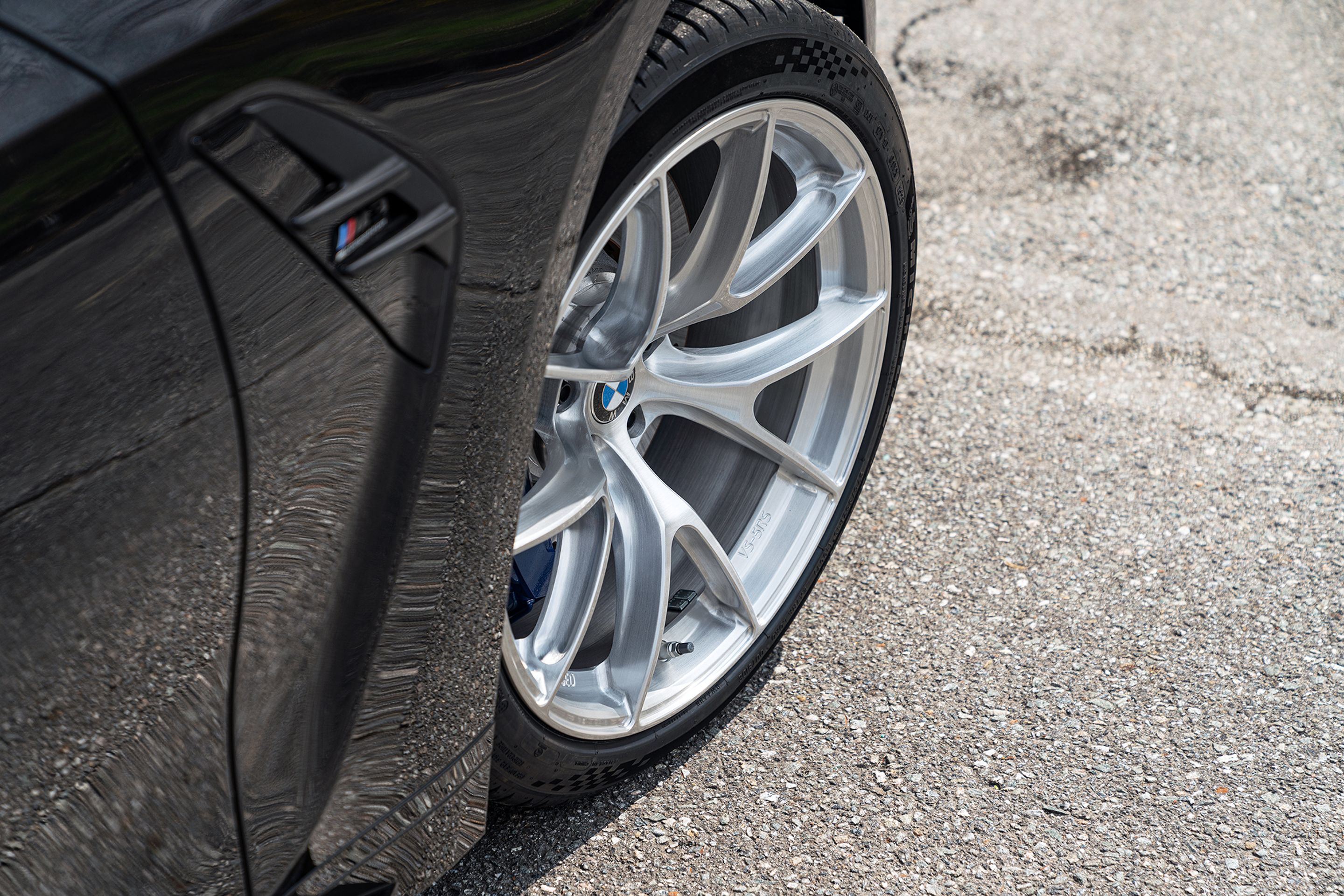 Black BMW G80 M3 with 19" VS-5RS Apex wheels in Brushed Clear