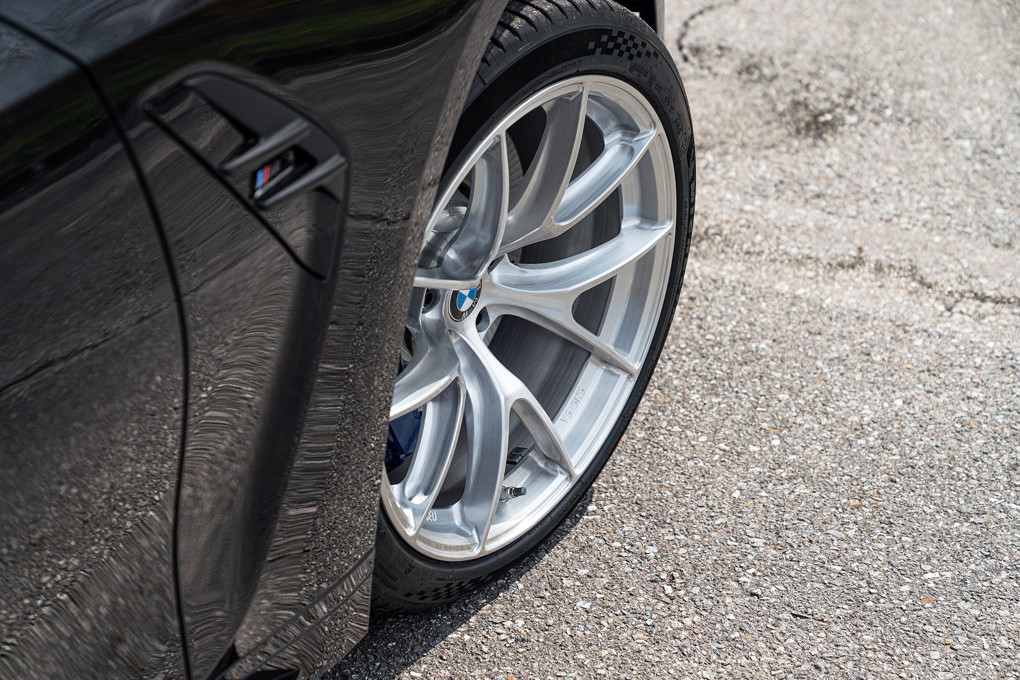 Black BMW G80 M3 with 19" VS-5RS Apex wheels in Brushed Clear