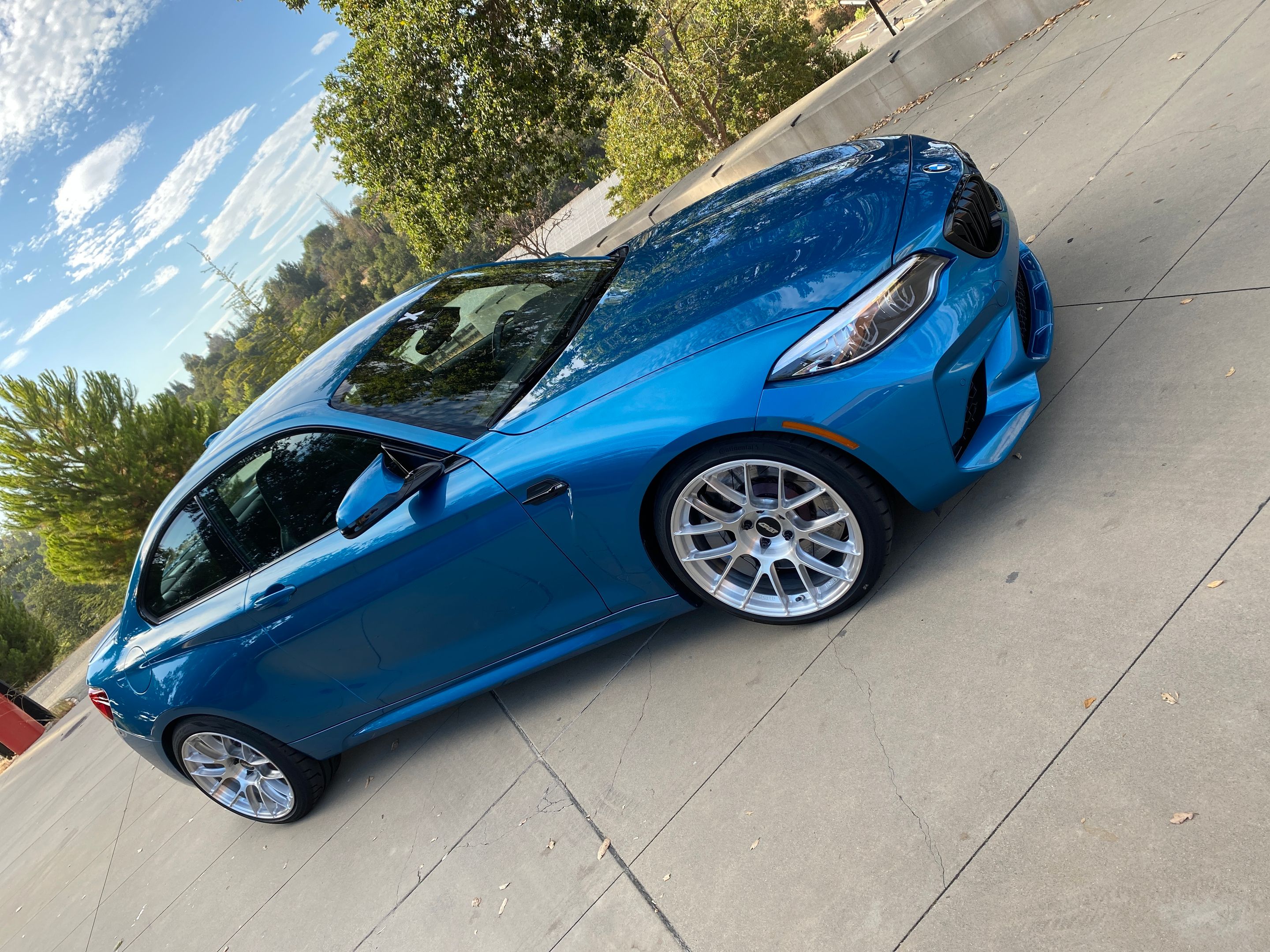 Blue BMW F87 M2 with 19" EC-7RS Apex wheels in Brushed Clear