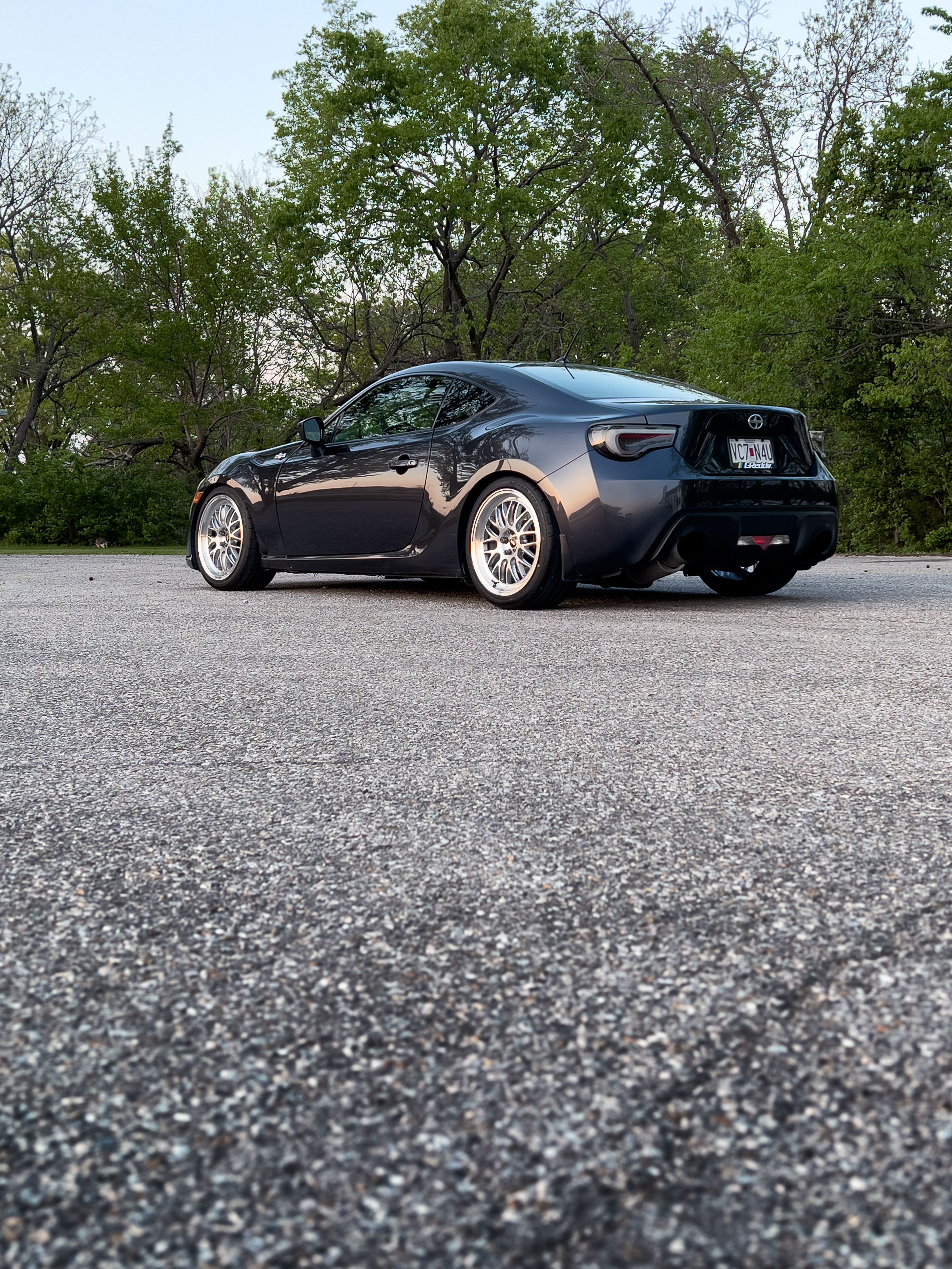 Grey Scion FR-S with 18" ML-10RT Apex wheels in Machined Lip Brushed Clear