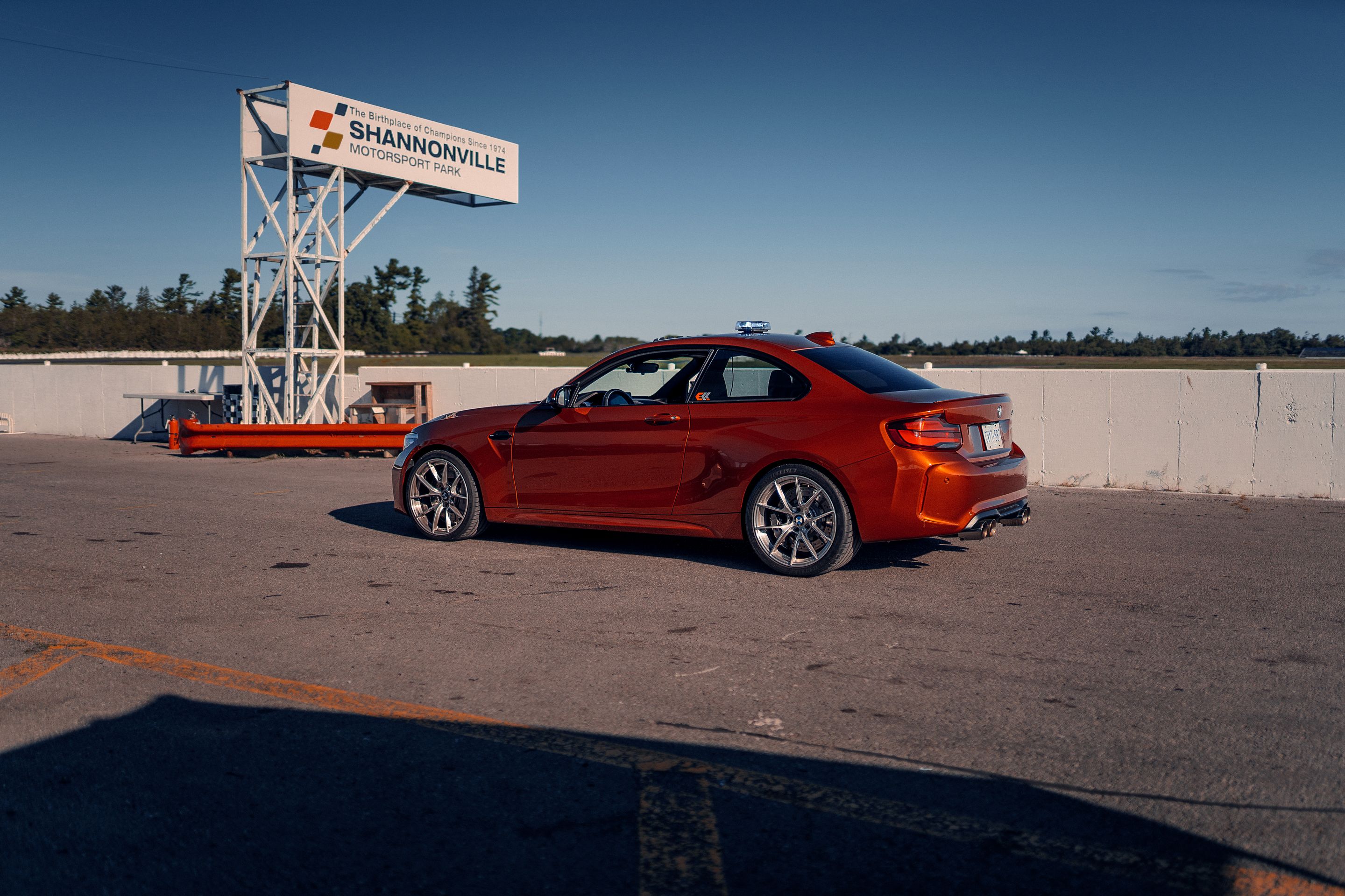 Orange BMW F87 M2 with 19" VS-5RS Apex wheels in Brushed Clear