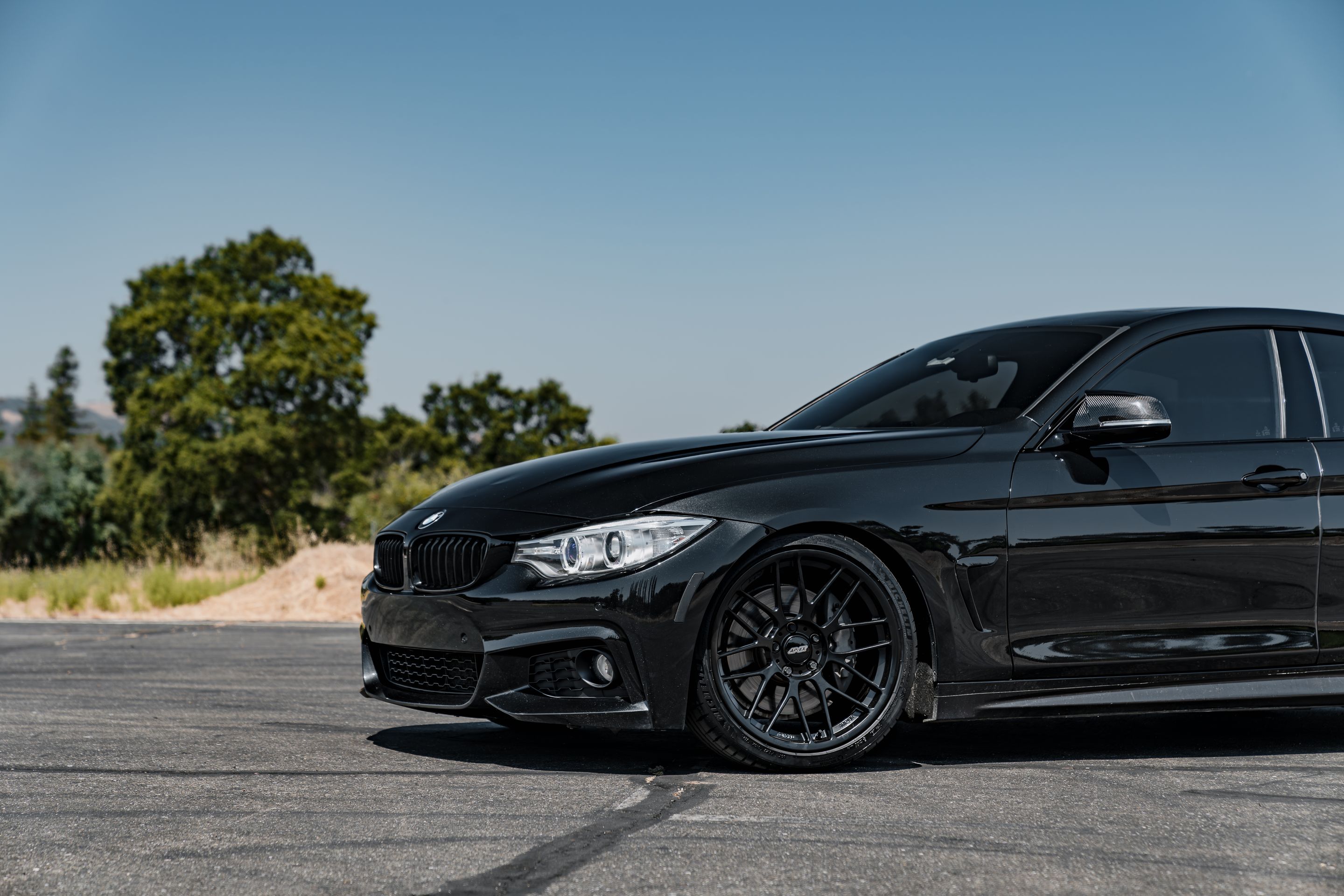 Black BMW F36 Gran Coupe 4 Series with 19" ARC-8RT Apex wheels in Satin Black