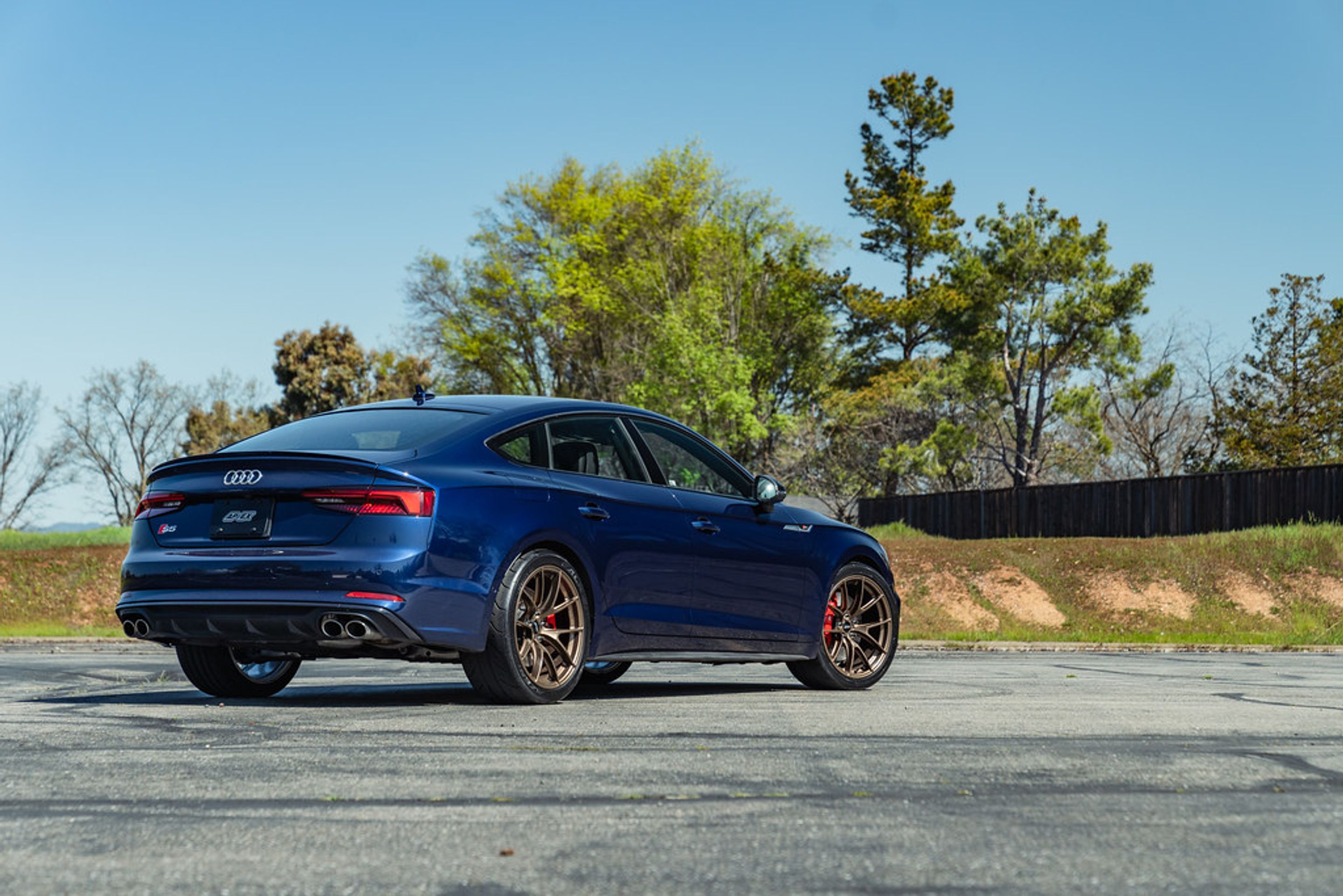 Blue Audi B9 S5 with 19" VS-5RS Apex wheels in Satin Bronze