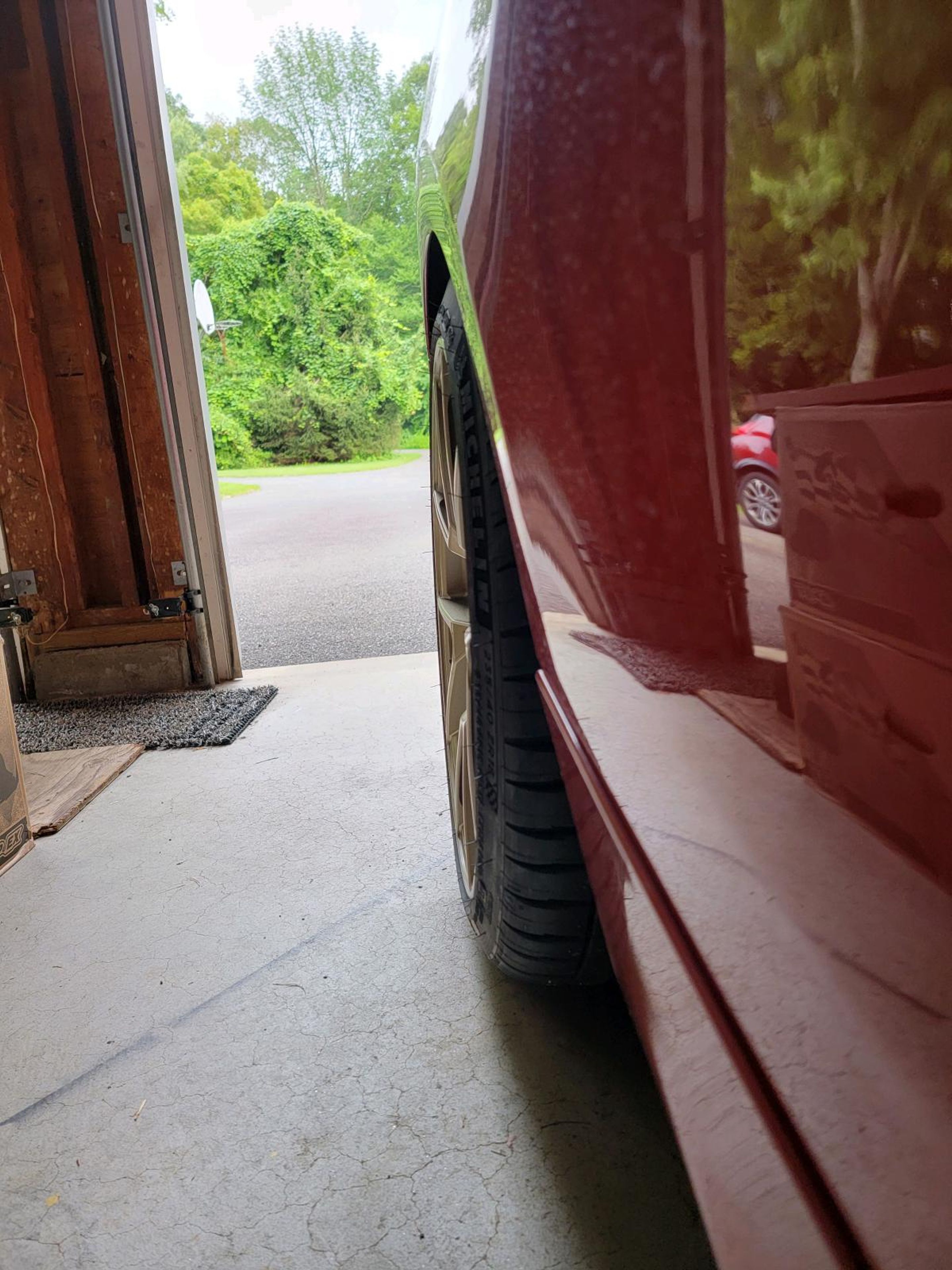 Red BMW F22 Coupe 2 Series with 18" VS-5RS Apex wheels in Motorsport Gold