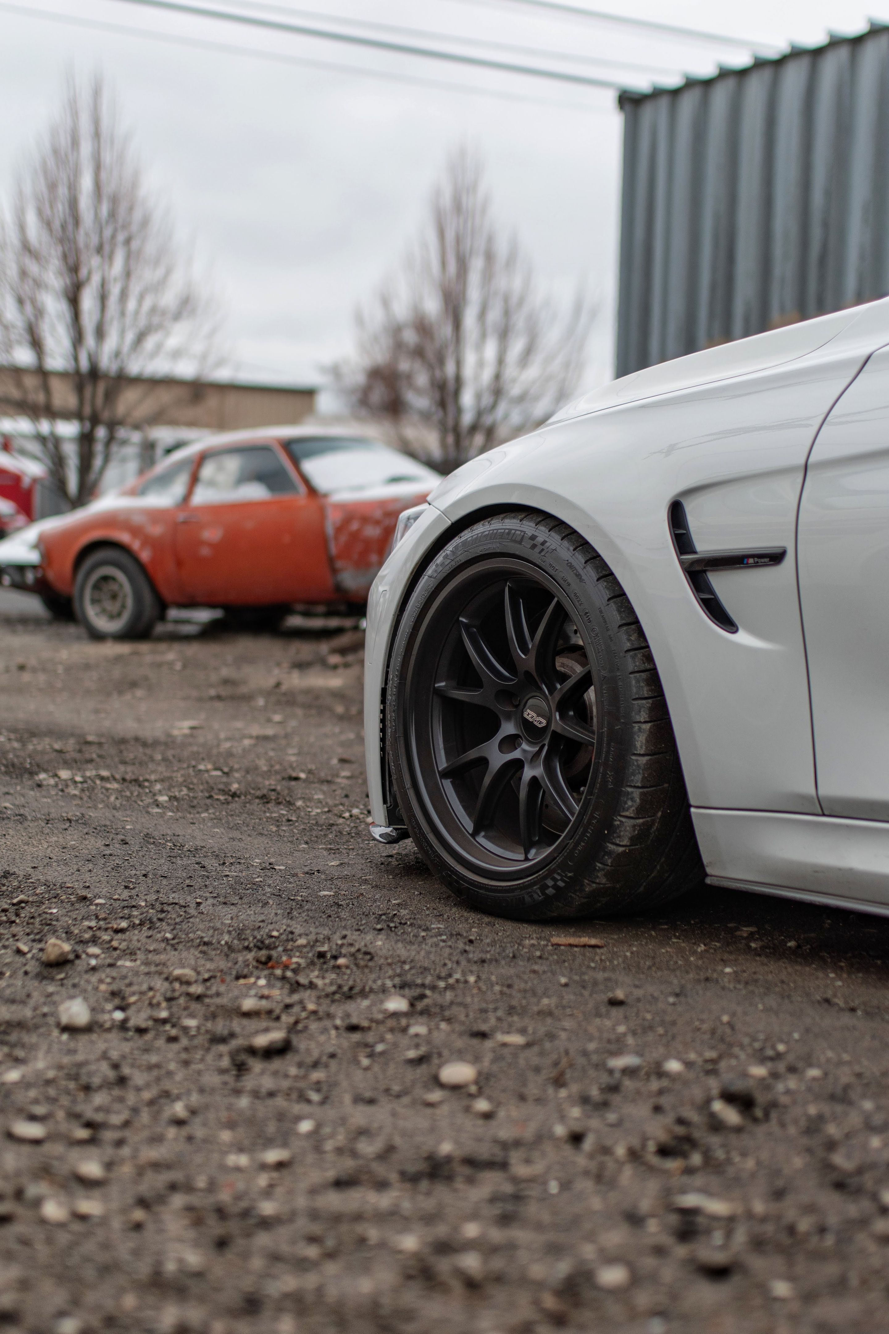 White BMW F80 M3 with 18" FL-5 Apex wheels in Satin Black