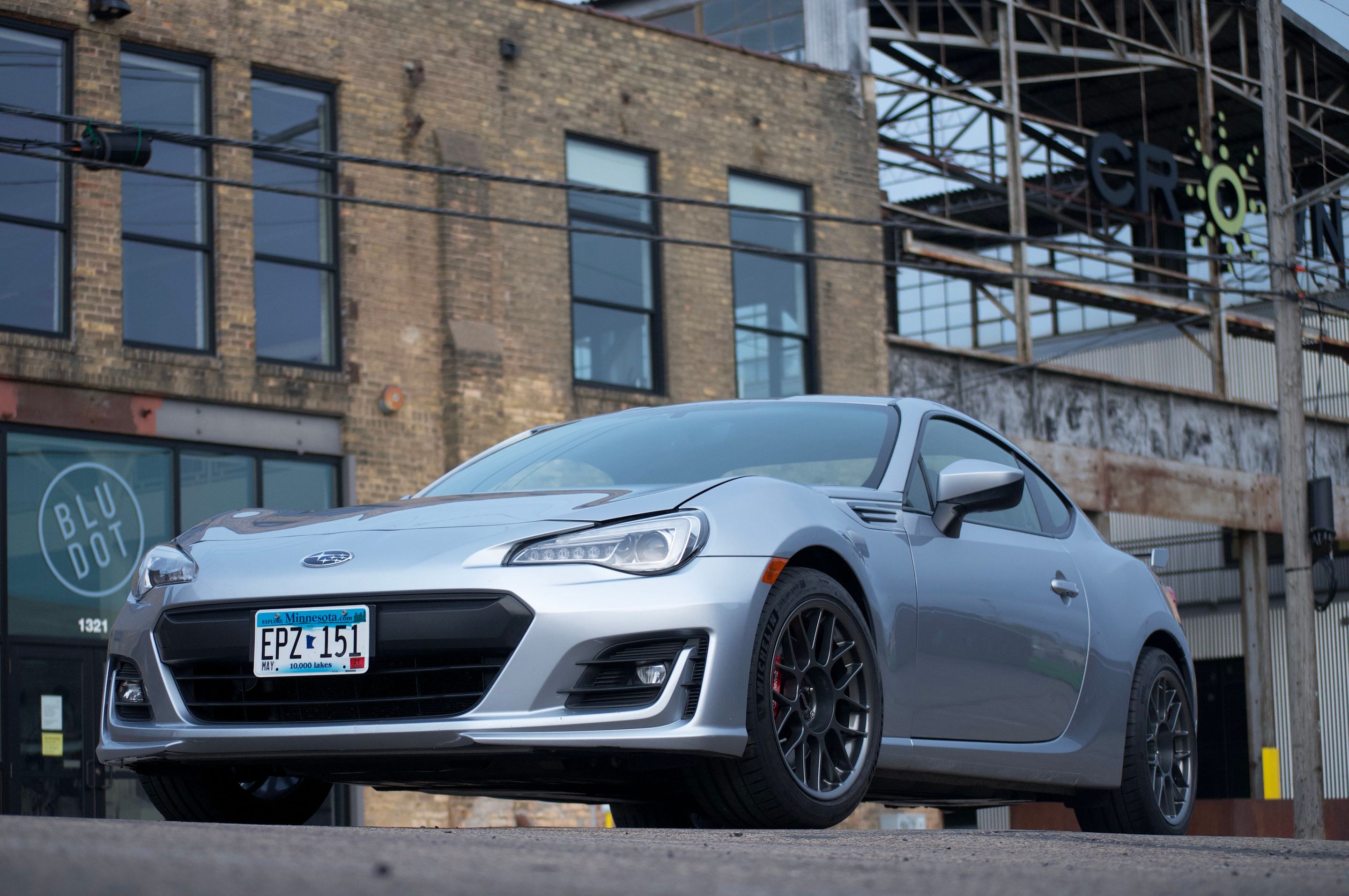 Silver Subaru ZC6 / Gen 1 BRZ with 17" ARC-8 Apex wheels in Anthracite