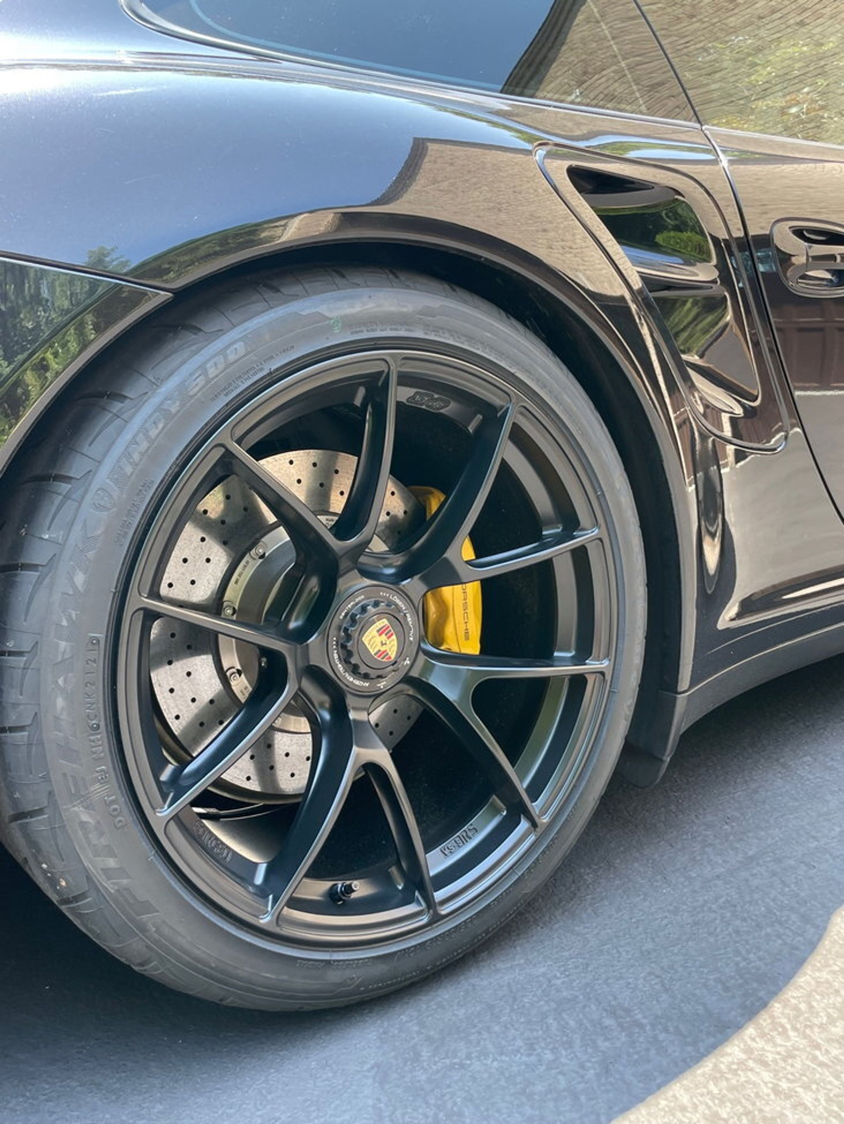 Grey Porsche 911 997 Turbo S with 19" VS-5RS Apex wheels in Satin Black