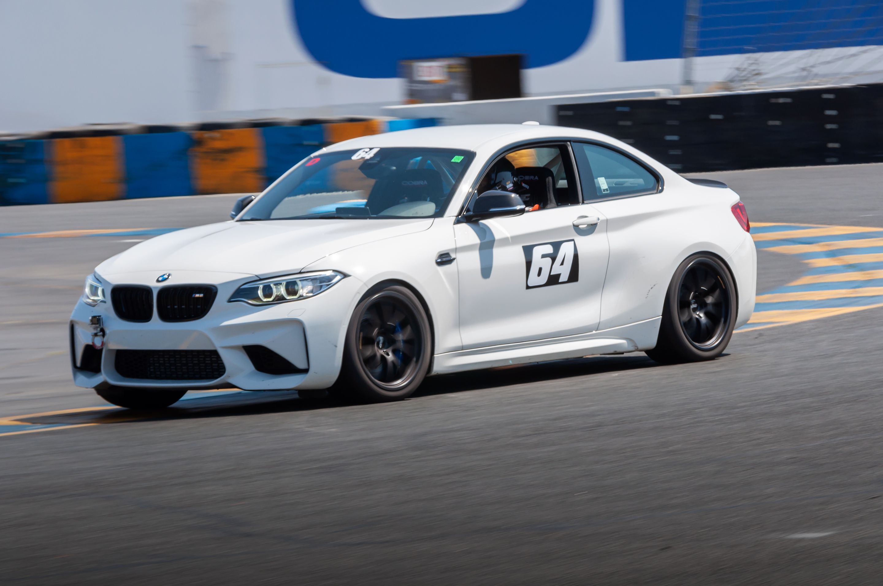 White BMW F87 M2 with 18" FL-5 Apex wheels in Satin Black