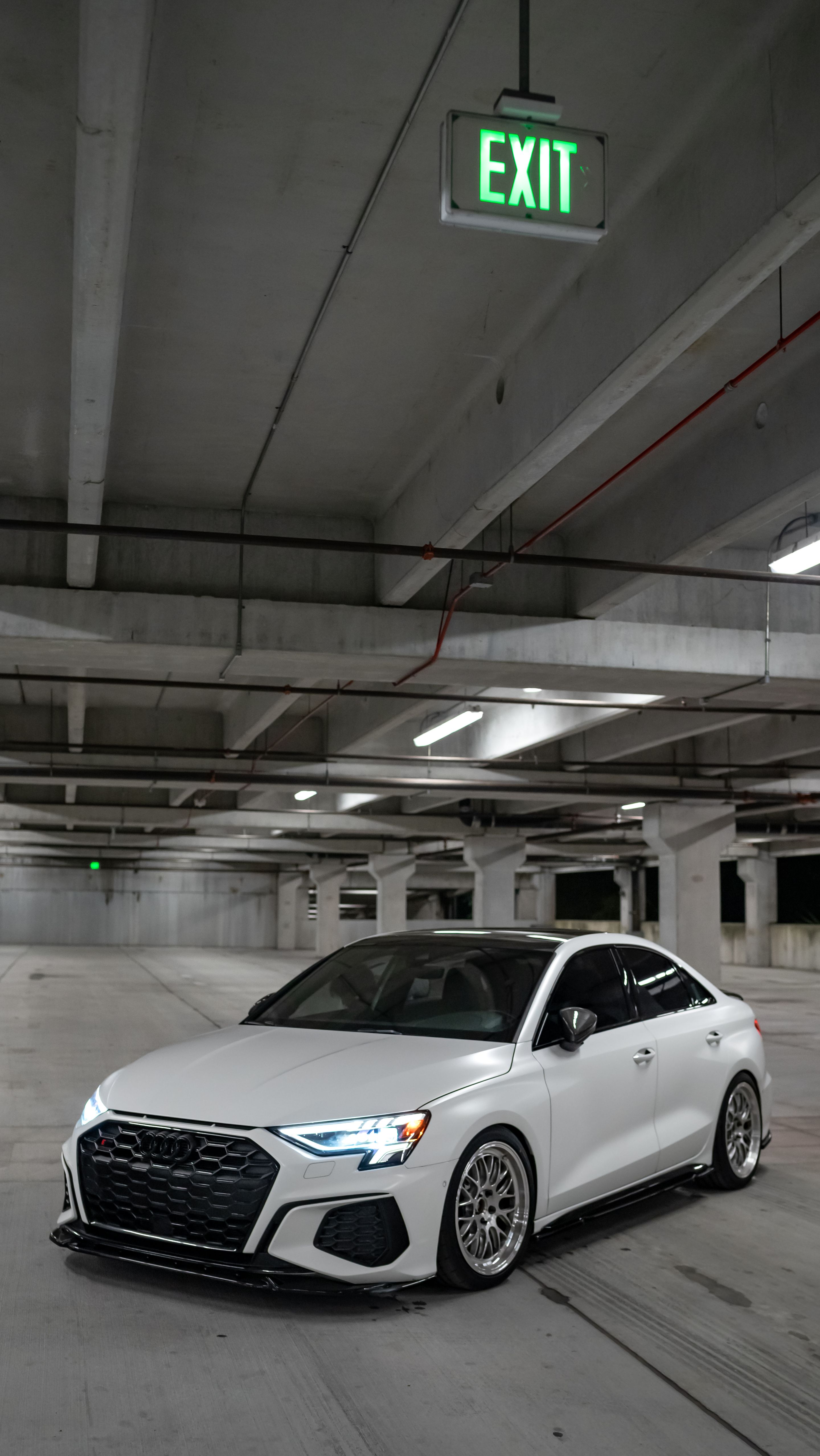 White Audi 8Y S3 with 18" ML-10RT Apex wheels in Machined Lip Brushed Clear