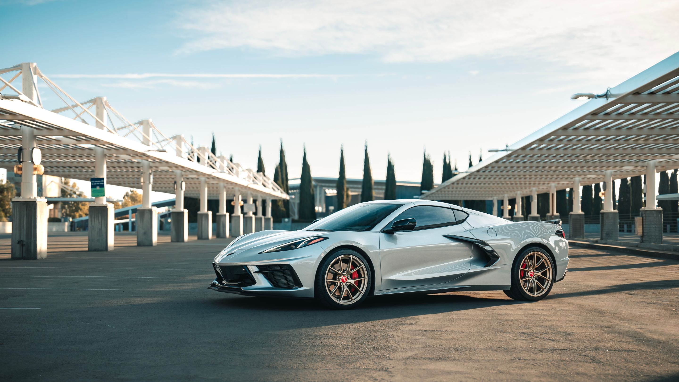 Silver Chevrolet C8 Corvette Stingray/Z51 with 19"/20" VS-5RS Apex wheels in Motorsport Gold