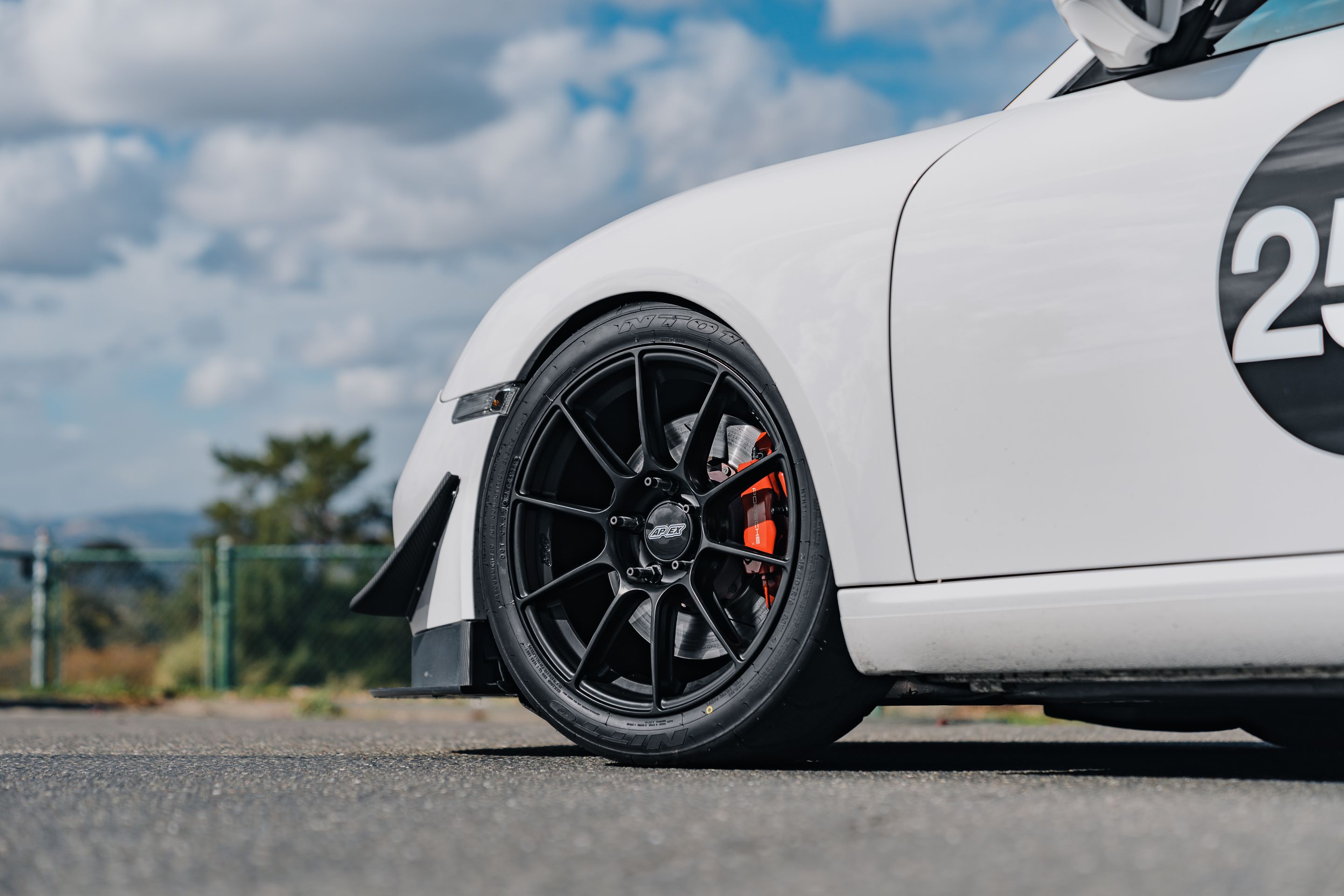 White Porsche 987 Cayman S with 18" SM-10RS Apex wheels in Satin Black