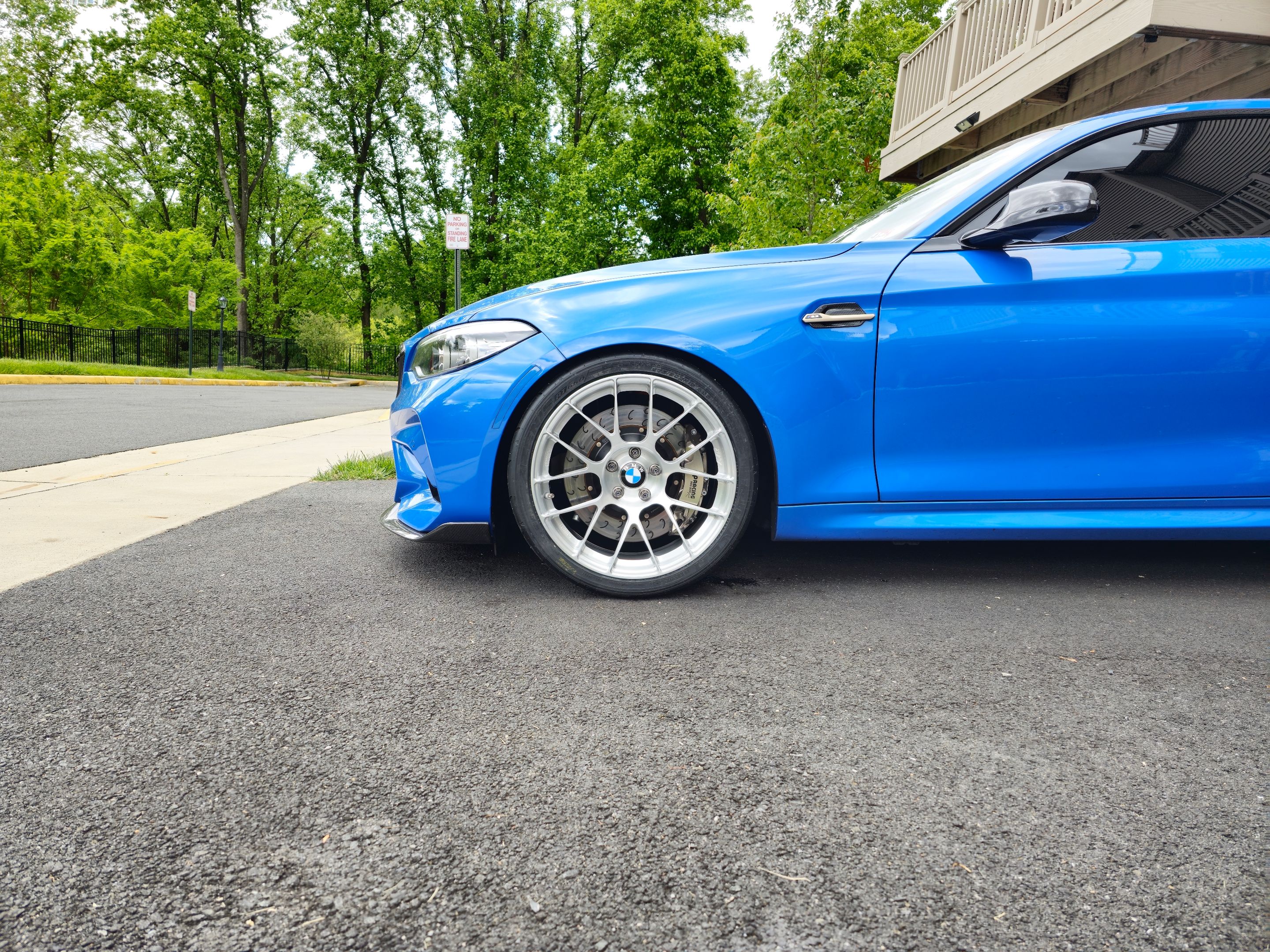 Blue BMW F87 M2 with 19" EC-7RS Apex wheels in Brushed Clear