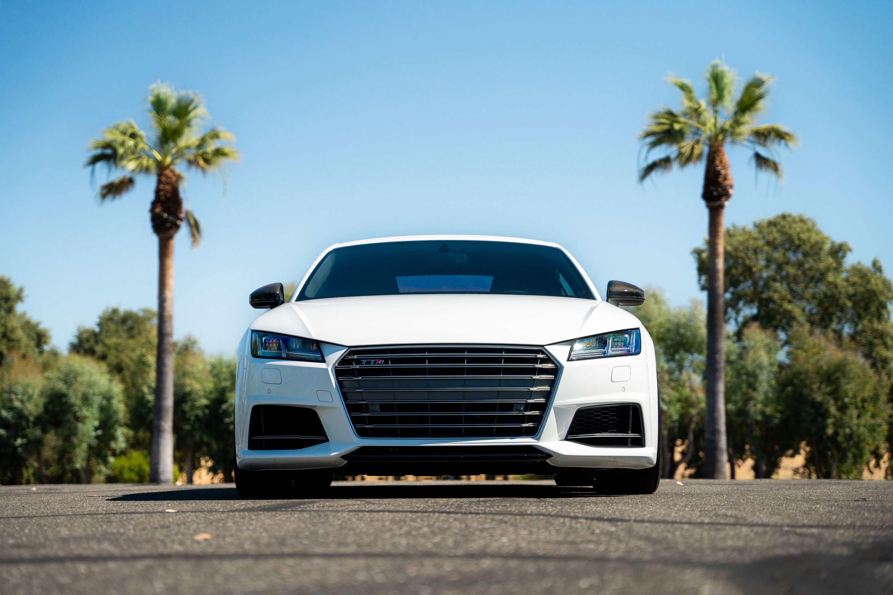 White Audi 8S TTS with 18" SM-10RS Apex wheels in Motorsport Gold