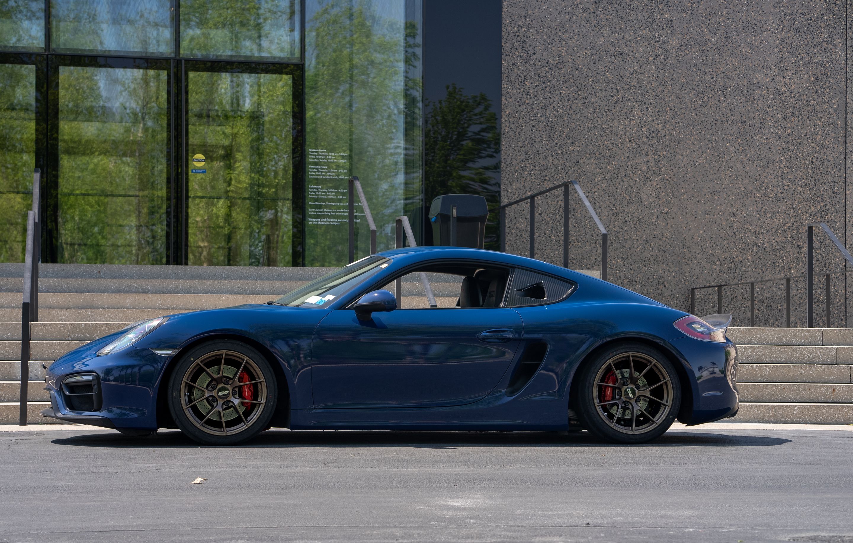 Blue Porsche 981 Cayman GTS with 18" VS-5RS Apex wheels in Satin Bronze